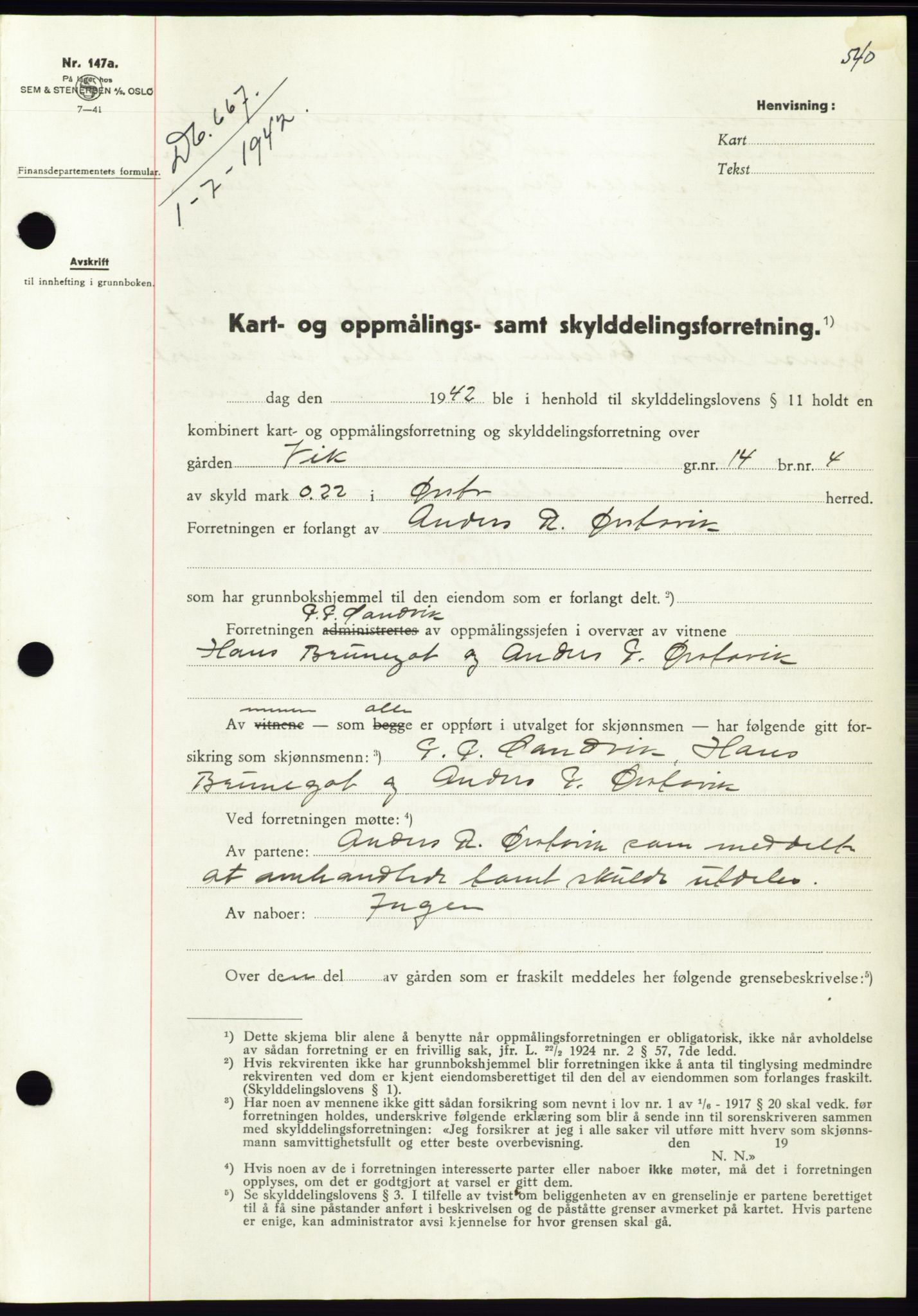 Søre Sunnmøre sorenskriveri, SAT/A-4122/1/2/2C/L0073: Pantebok nr. 67, 1941-1942, Dagboknr: 667/1942