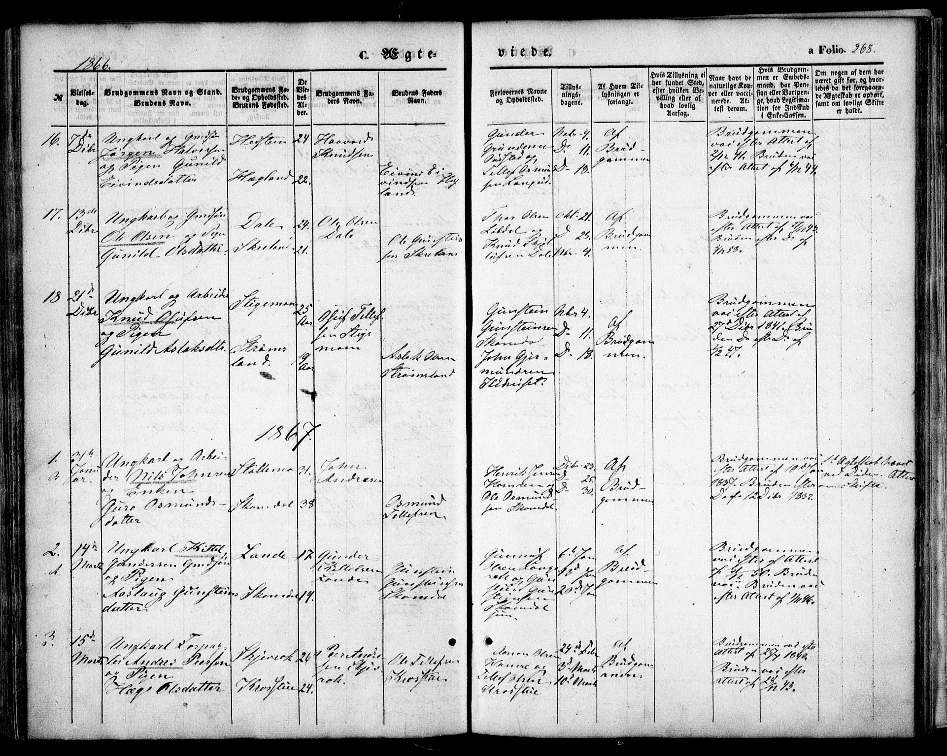 Bygland sokneprestkontor, AV/SAK-1111-0006/F/Fa/Fab/L0005: Ministerialbok nr. A 5, 1859-1873, s. 268