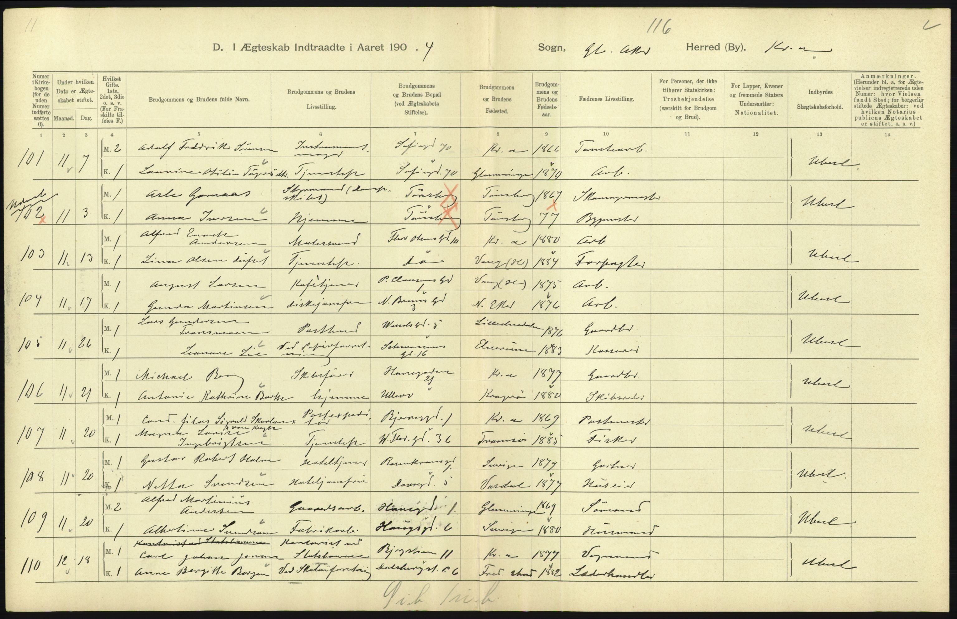 Statistisk sentralbyrå, Sosiodemografiske emner, Befolkning, AV/RA-S-2228/D/Df/Dfa/Dfab/L0004: Kristiania: Gifte, døde, 1904, s. 257