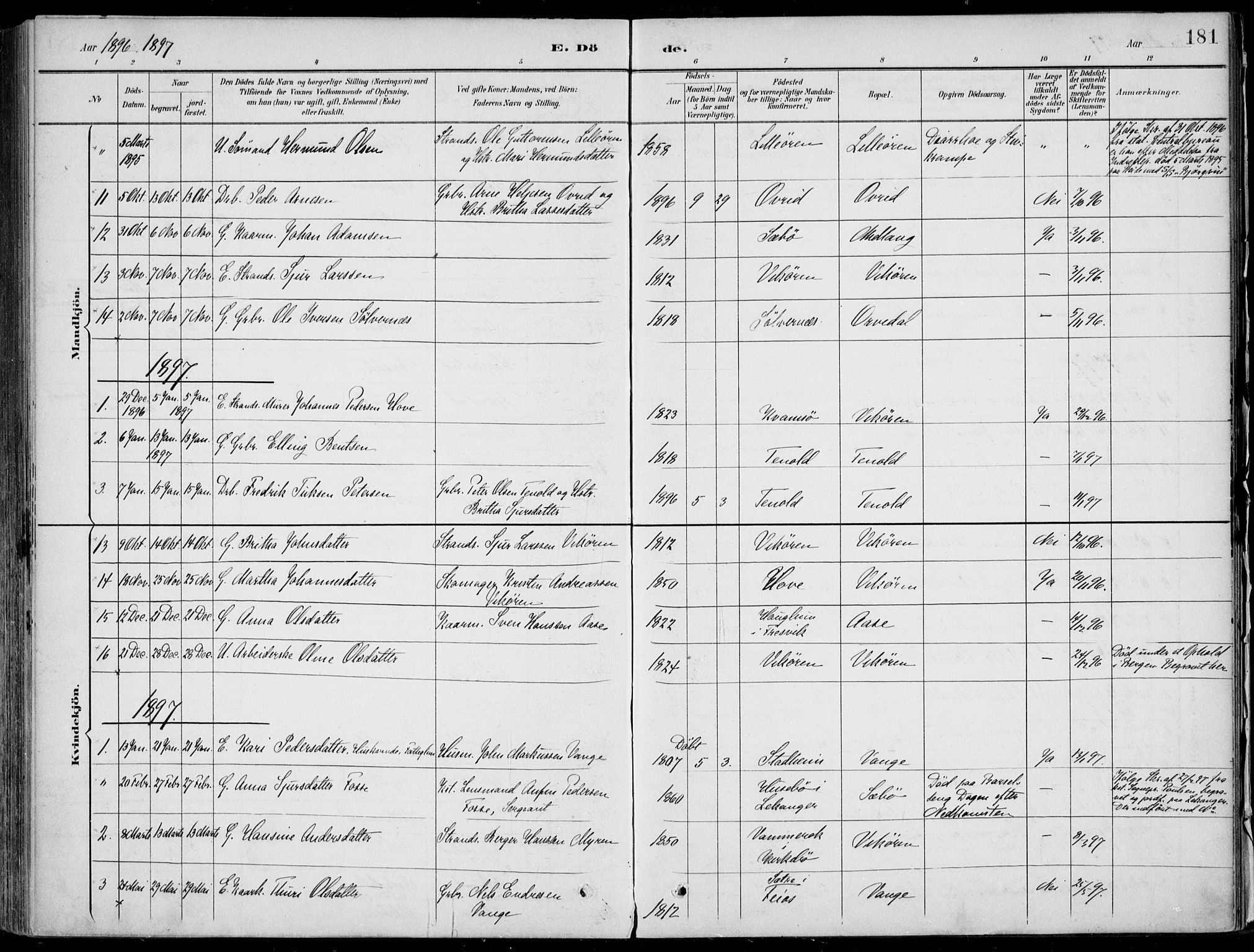 Vik sokneprestembete, AV/SAB-A-81501/H/Haa/Haab/L0002: Ministerialbok nr. B  2, 1891-1907, s. 181