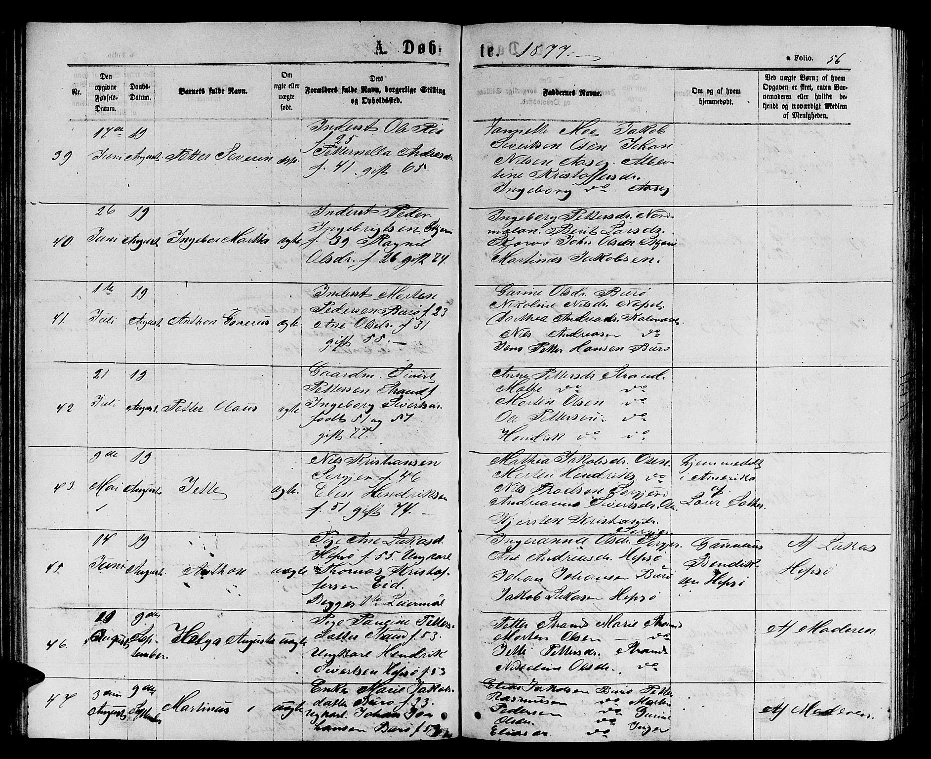 Ministerialprotokoller, klokkerbøker og fødselsregistre - Sør-Trøndelag, SAT/A-1456/658/L0725: Klokkerbok nr. 658C01, 1867-1882, s. 56