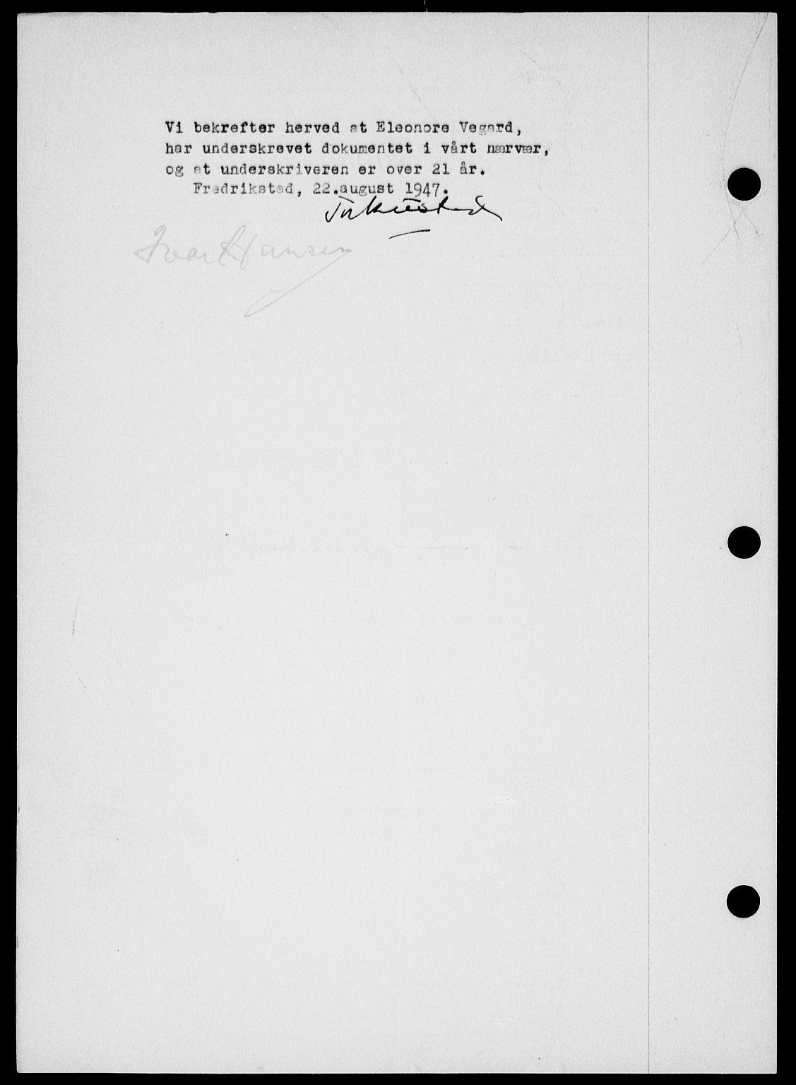 Onsøy sorenskriveri, SAO/A-10474/G/Ga/Gab/L0021: Pantebok nr. II A-21, 1947-1947, Dagboknr: 2873/1947
