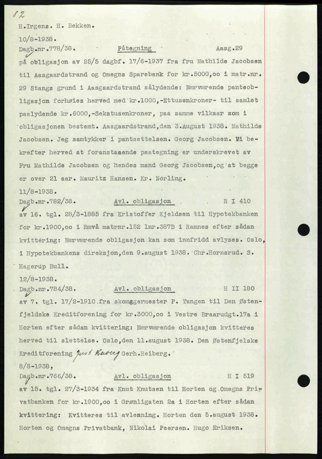 Horten sorenskriveri, AV/SAKO-A-133/G/Ga/Gab/L0001: Pantebok nr. B-1 - B-2, 1936-1938, Dagboknr: 778/1938