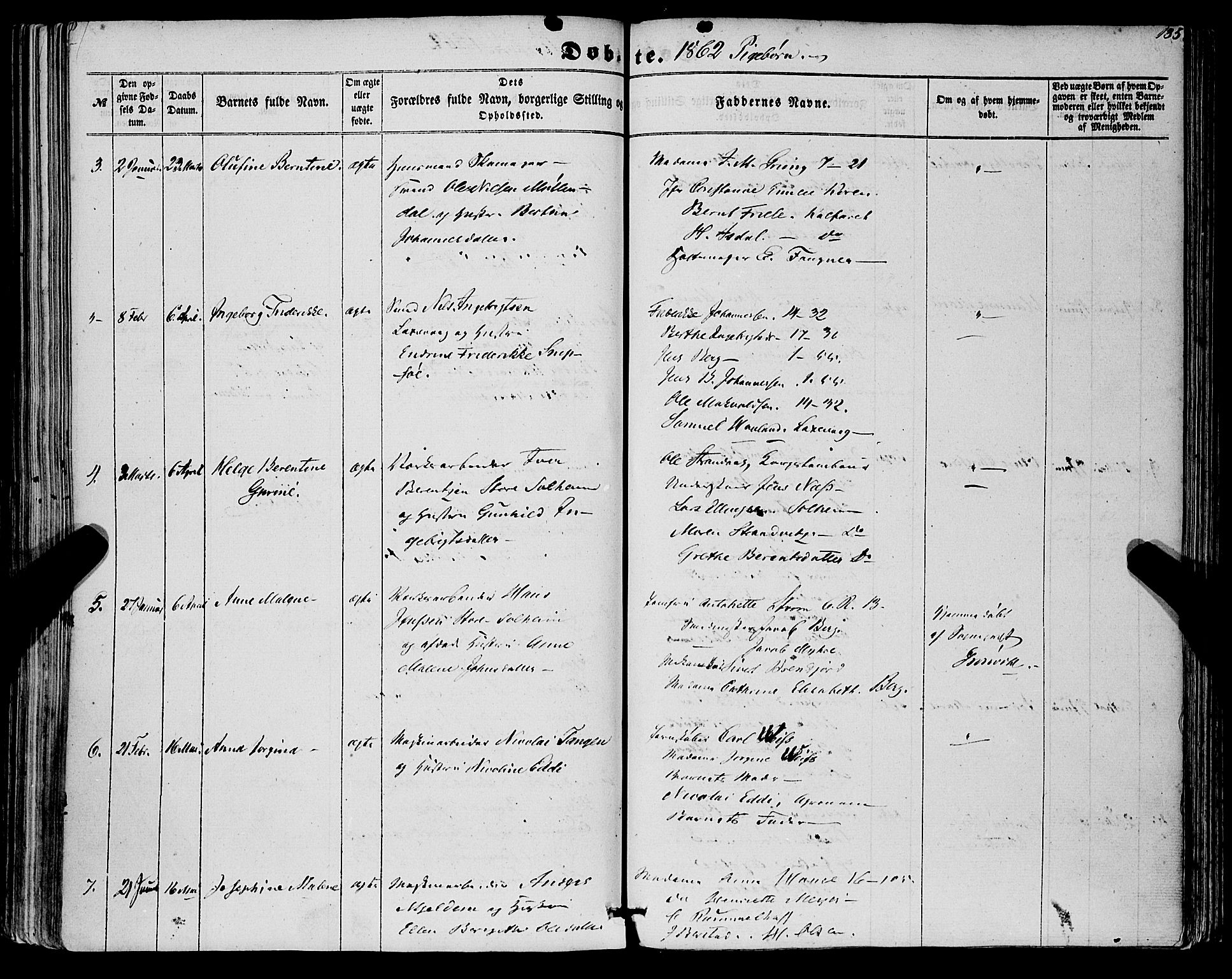 St. Jørgens hospital og Årstad sokneprestembete, AV/SAB-A-99934: Ministerialbok nr. A 5, 1857-1869, s. 135