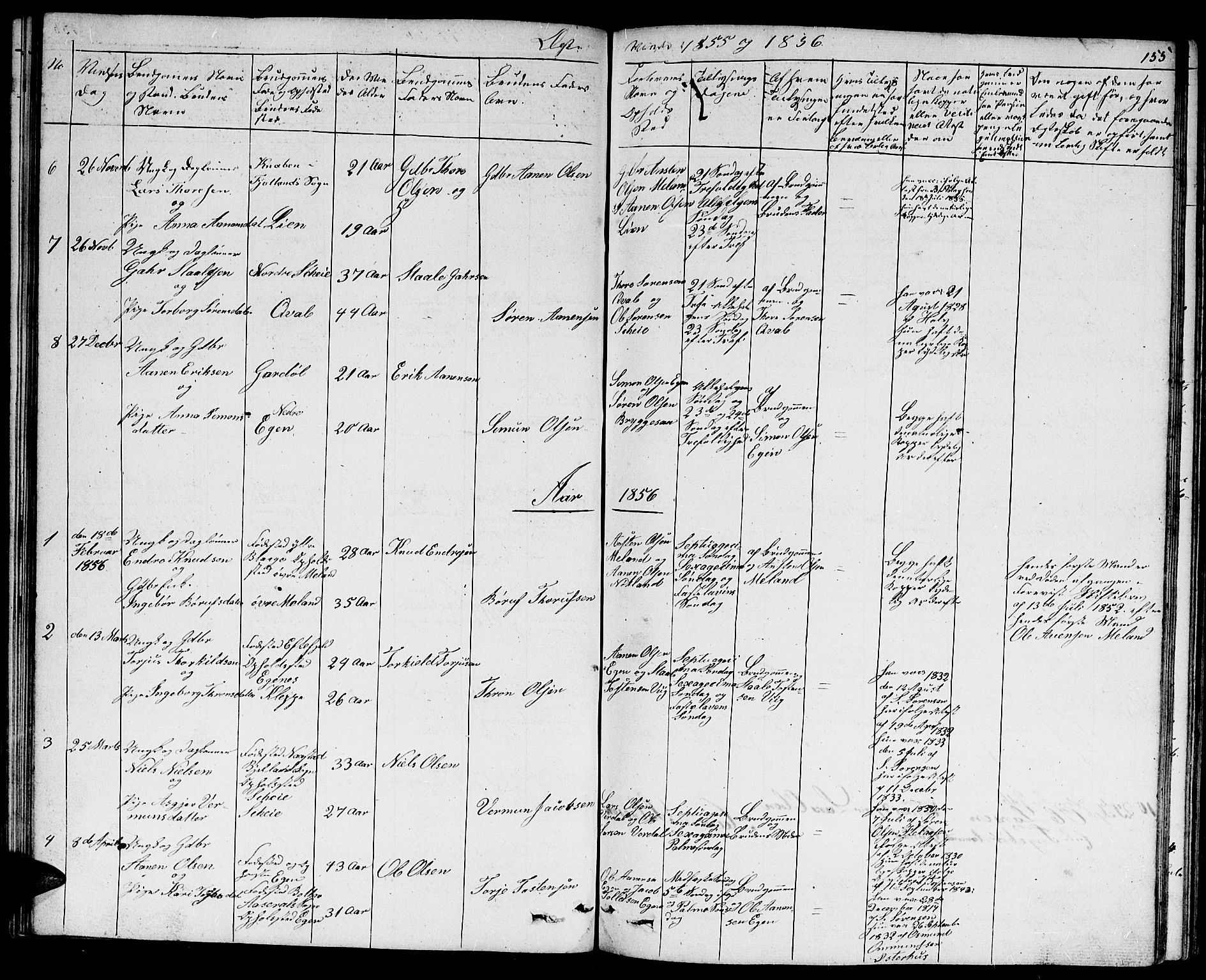 Hægebostad sokneprestkontor, SAK/1111-0024/F/Fb/Fbb/L0002: Klokkerbok nr. B 2, 1851-1886, s. 155