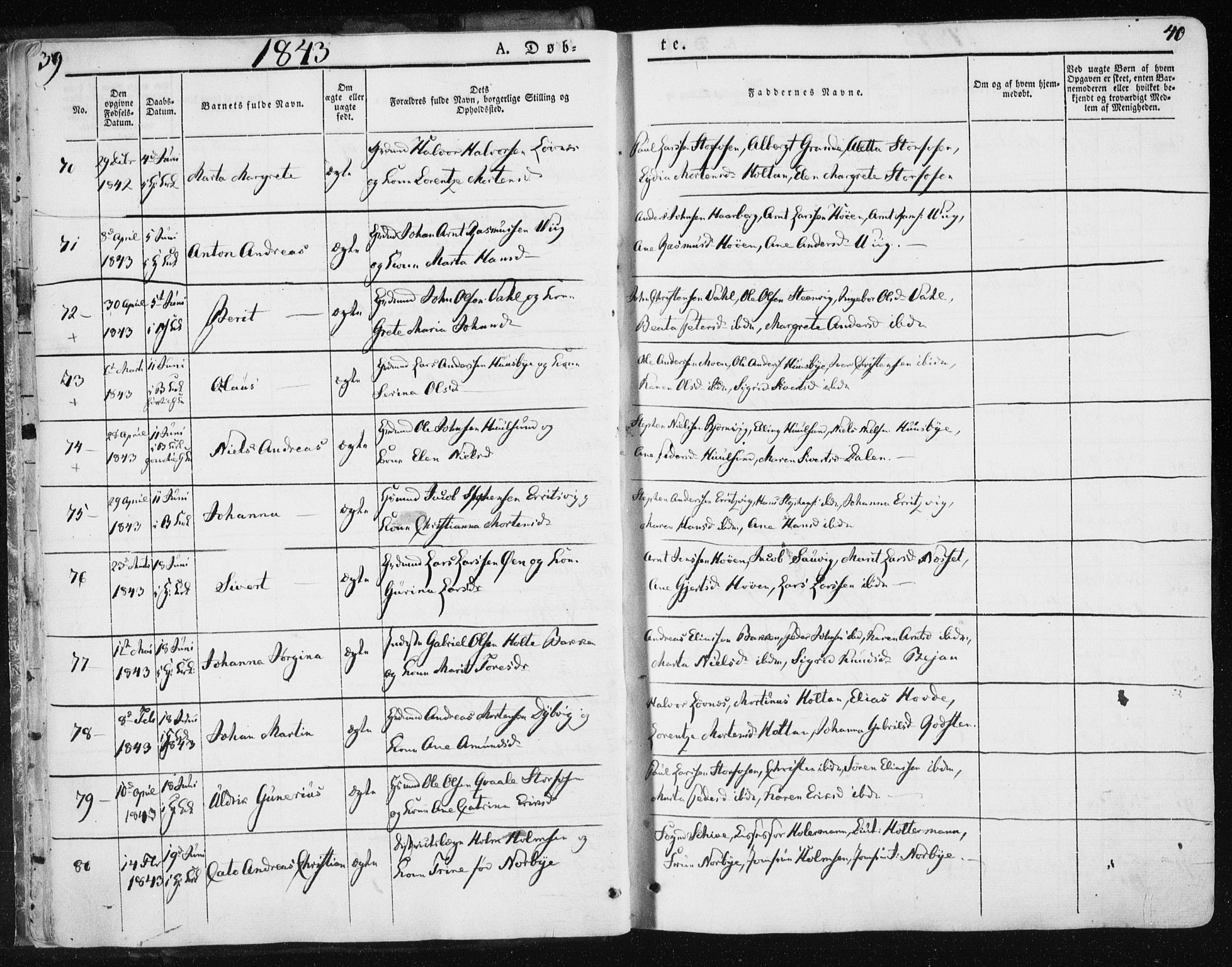 Ministerialprotokoller, klokkerbøker og fødselsregistre - Sør-Trøndelag, SAT/A-1456/659/L0736: Ministerialbok nr. 659A06, 1842-1856, s. 39-40
