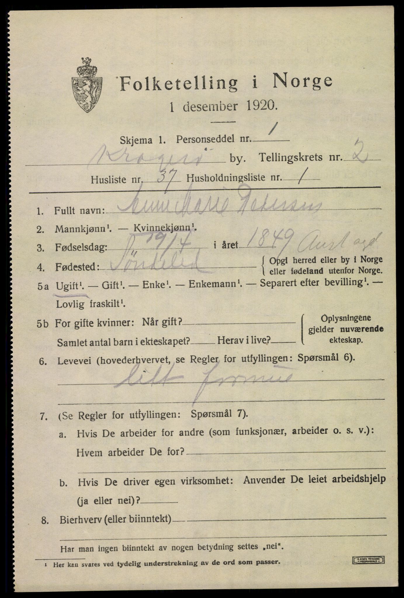 SAKO, Folketelling 1920 for 0801 Kragerø kjøpstad, 1920, s. 5795