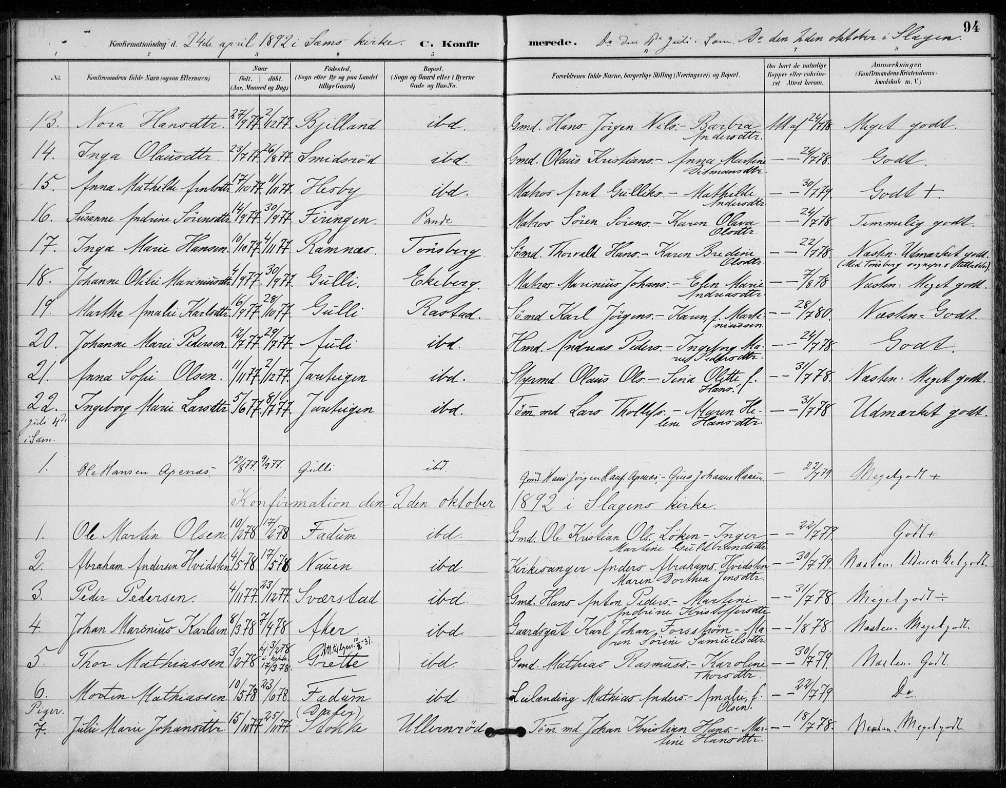 Sem kirkebøker, AV/SAKO-A-5/F/Fa/L0011: Ministerialbok nr. I 11, 1888-1904, s. 94