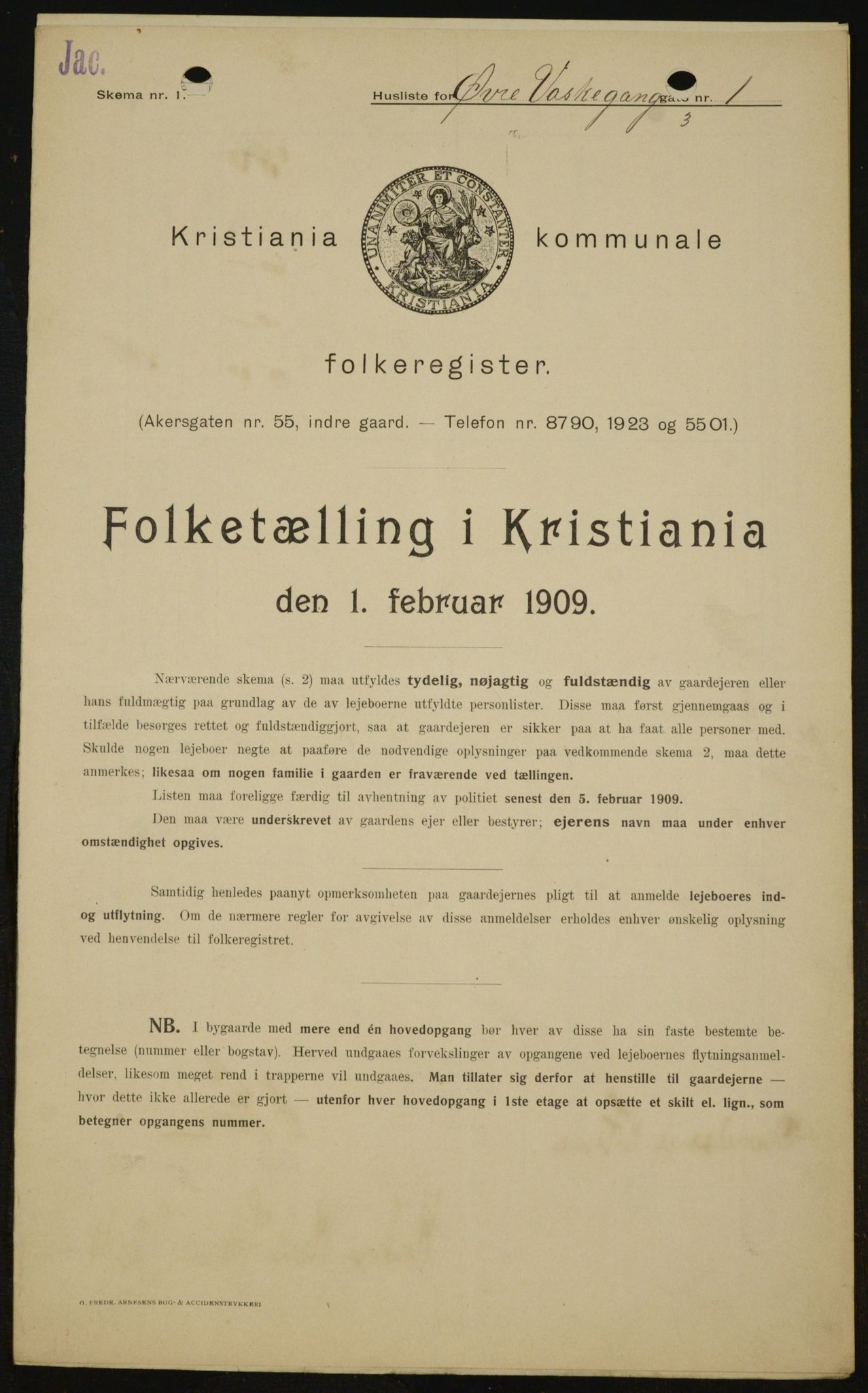 OBA, Kommunal folketelling 1.2.1909 for Kristiania kjøpstad, 1909, s. 117992