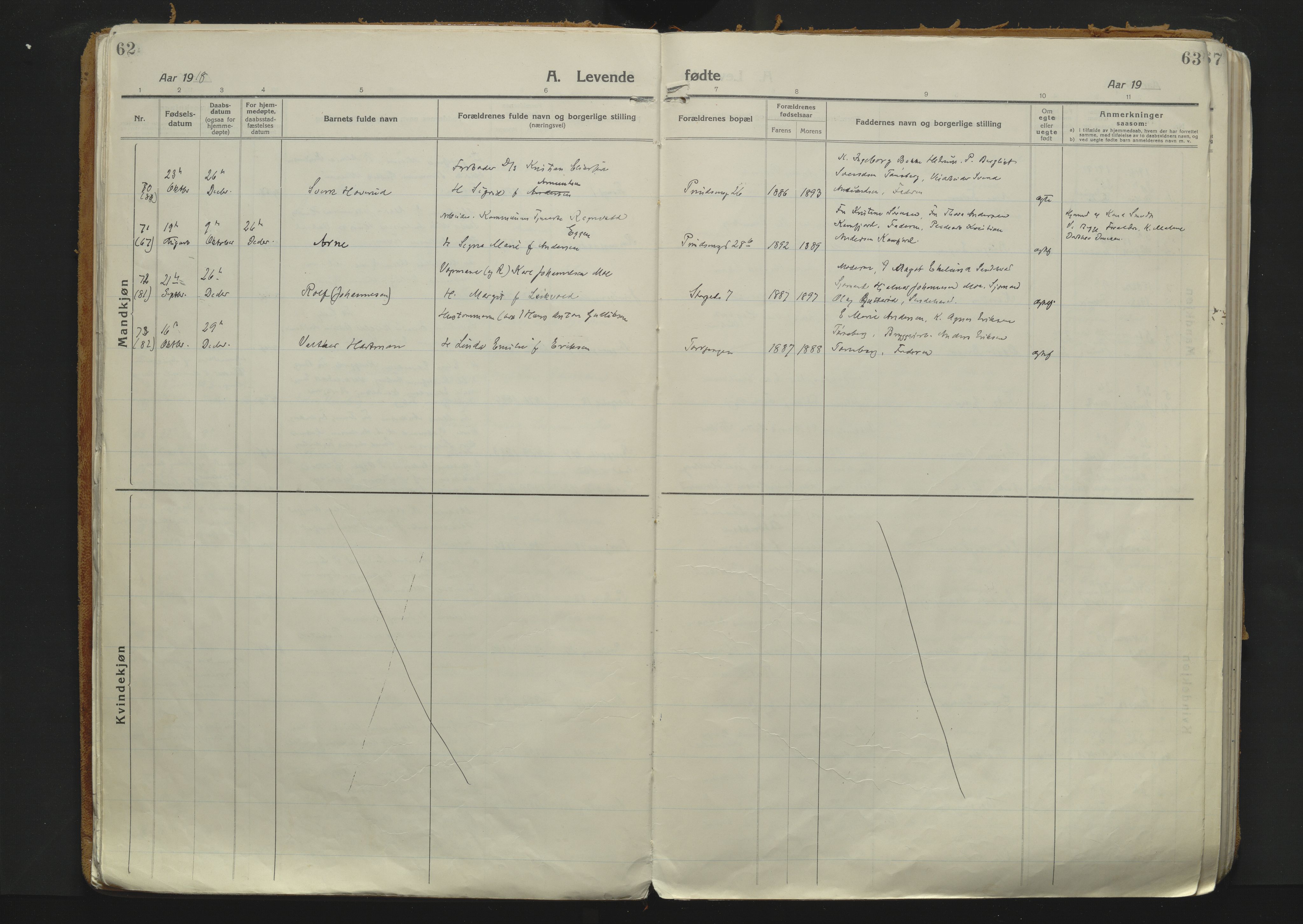 Sandefjord kirkebøker, SAKO/A-315/F/Fa/L0007: Ministerialbok nr. 7, 1916-1930, s. 62-63