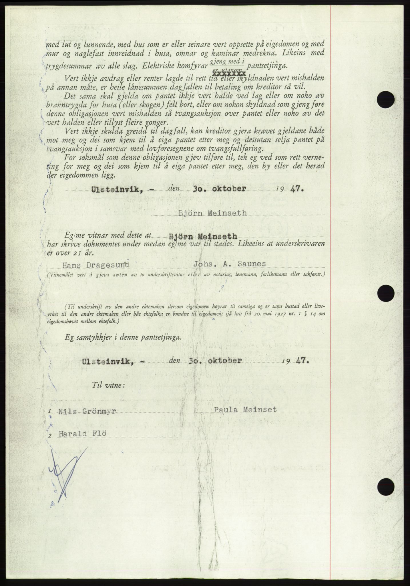 Søre Sunnmøre sorenskriveri, AV/SAT-A-4122/1/2/2C/L0115: Pantebok nr. 3B, 1947-1948, Dagboknr: 1602/1947