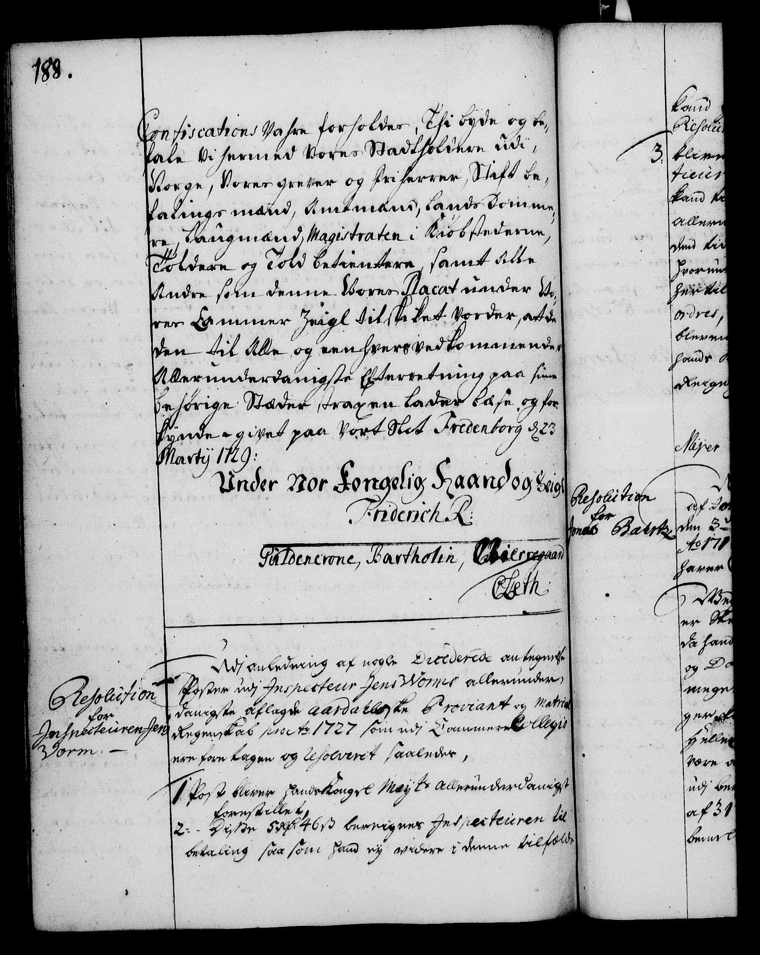 Rentekammeret, Kammerkanselliet, RA/EA-3111/G/Gg/Gga/L0003: Norsk ekspedisjonsprotokoll med register (merket RK 53.3), 1727-1734, s. 188