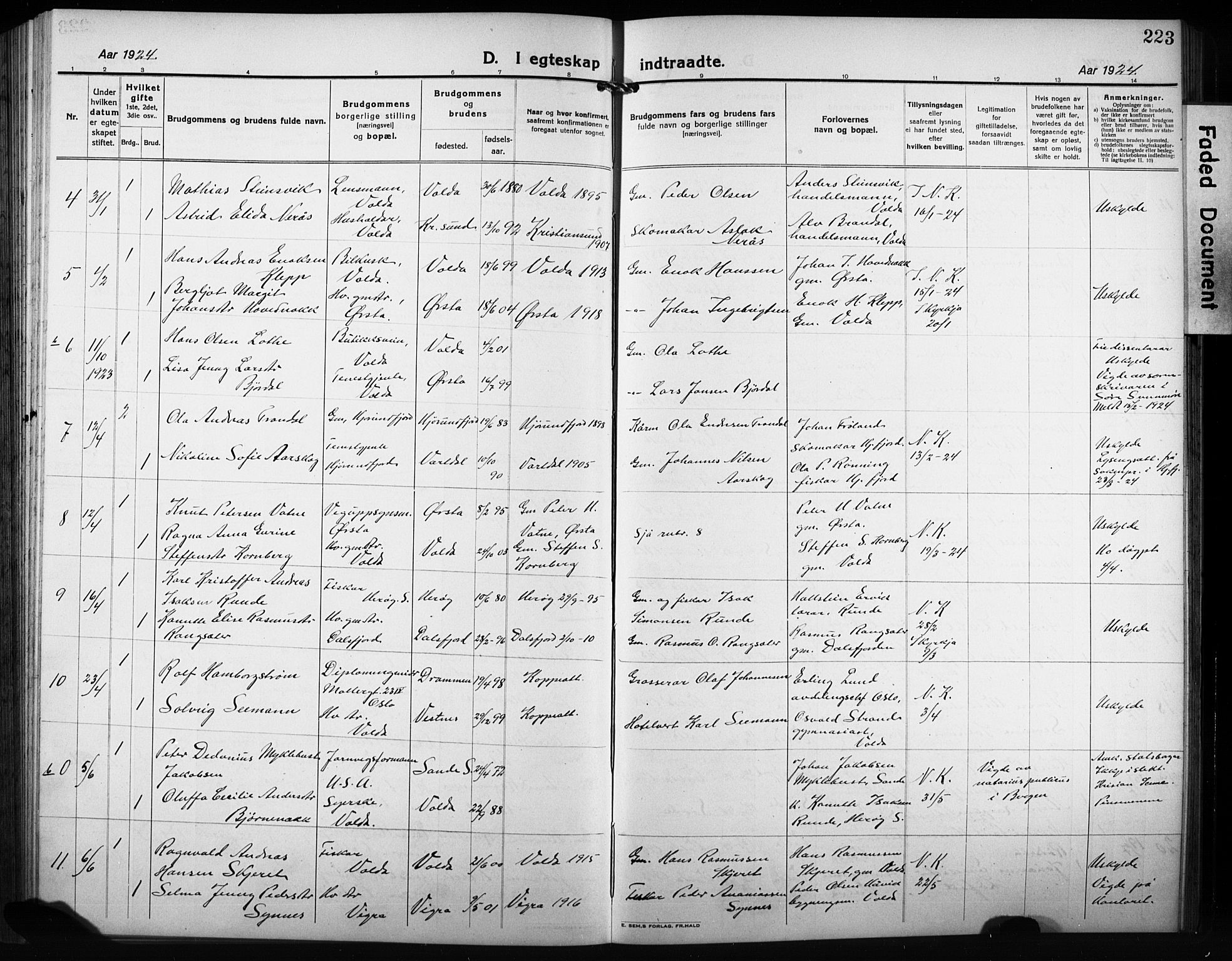 Ministerialprotokoller, klokkerbøker og fødselsregistre - Møre og Romsdal, AV/SAT-A-1454/511/L0160: Klokkerbok nr. 511C06, 1920-1932, s. 223