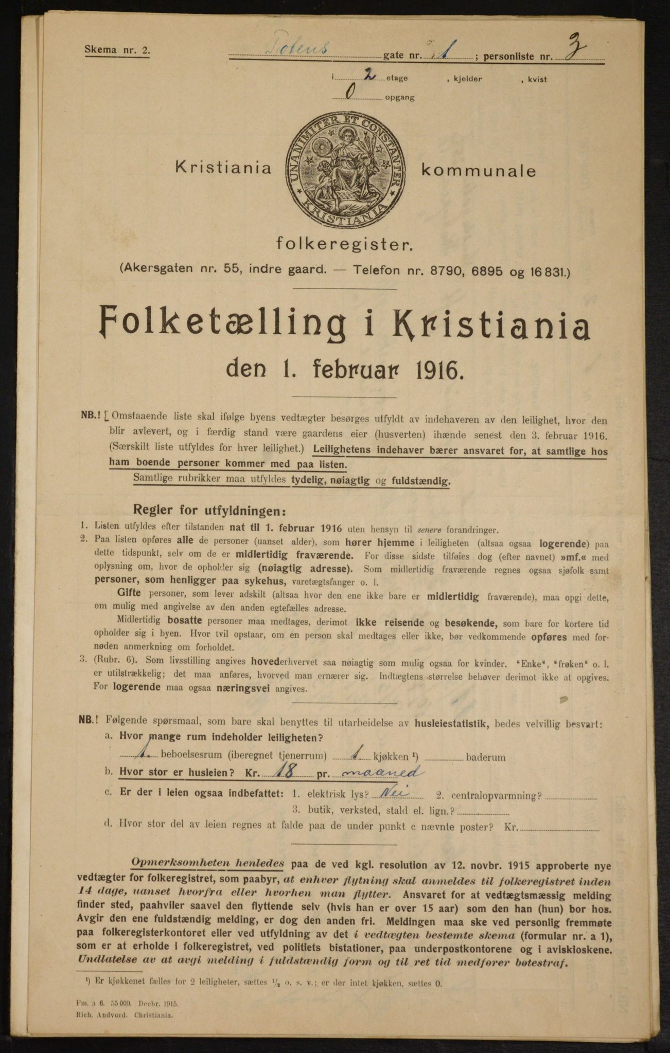 OBA, Kommunal folketelling 1.2.1916 for Kristiania, 1916, s. 118527