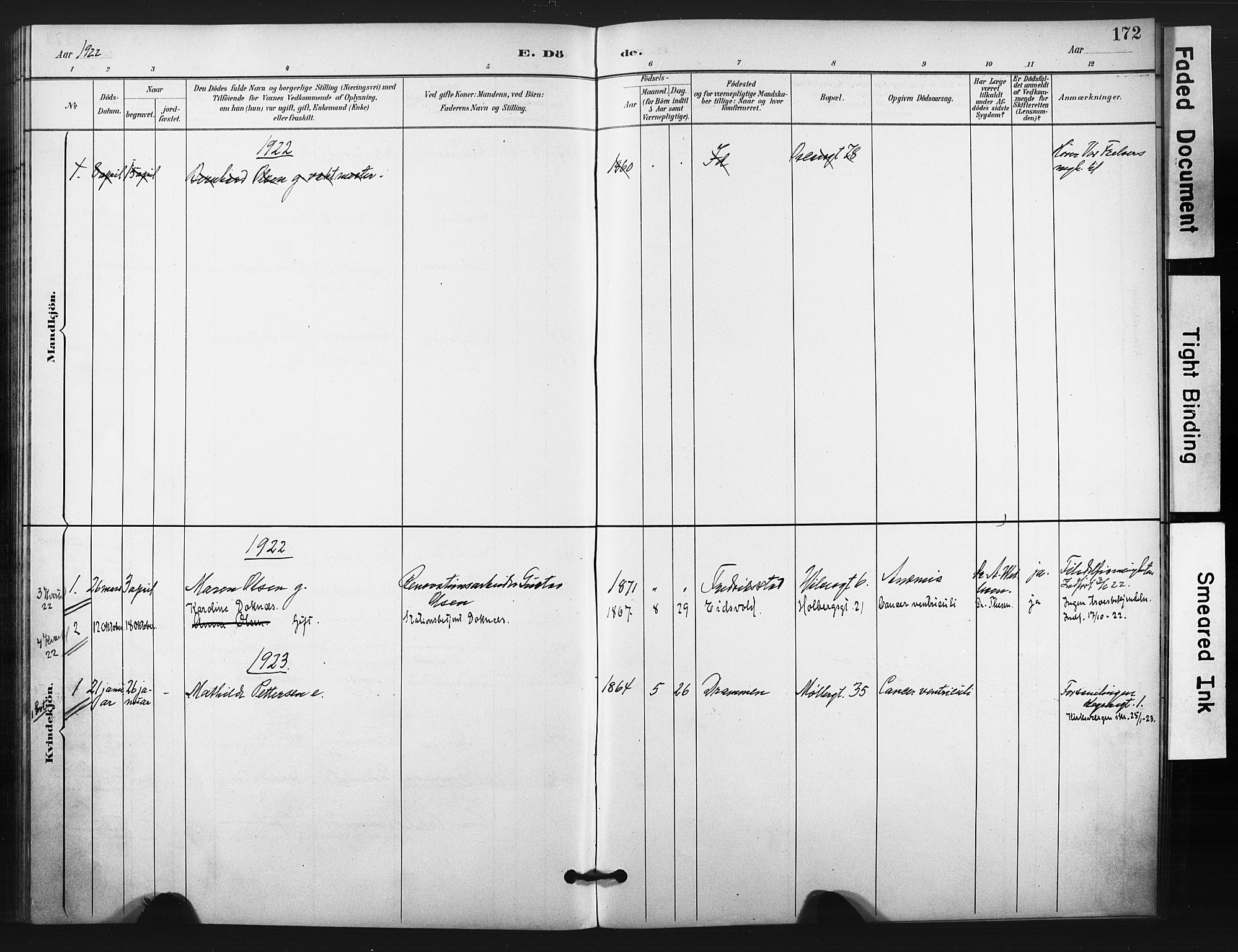 Trefoldighet prestekontor Kirkebøker, AV/SAO-A-10882/F/Fg/L0001: Ministerialbok nr. VII 1, 1892-1923, s. 172
