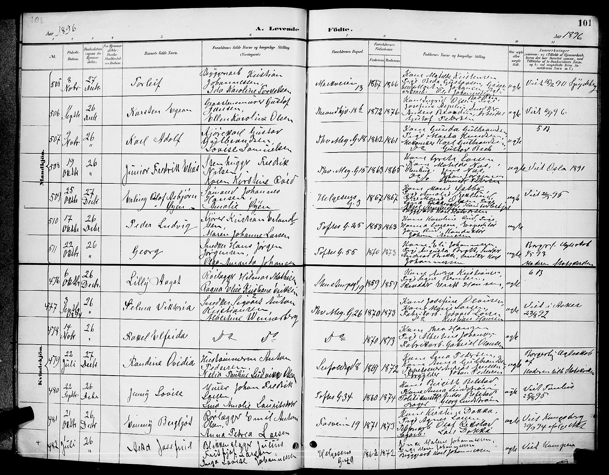 Paulus prestekontor Kirkebøker, AV/SAO-A-10871/G/Ga/L0004: Klokkerbok nr. 4, 1895-1898, s. 101