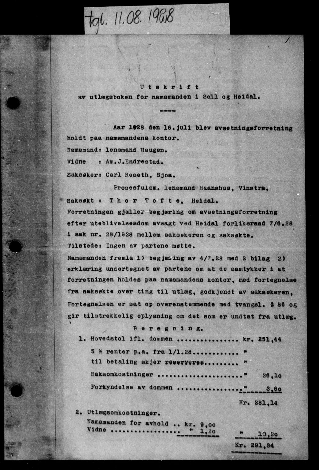 Nord-Gudbrandsdal tingrett, SAH/TING-002/H/Hb/Hba/L0028: Pantebok nr. 28, 1928-1929, s. 1