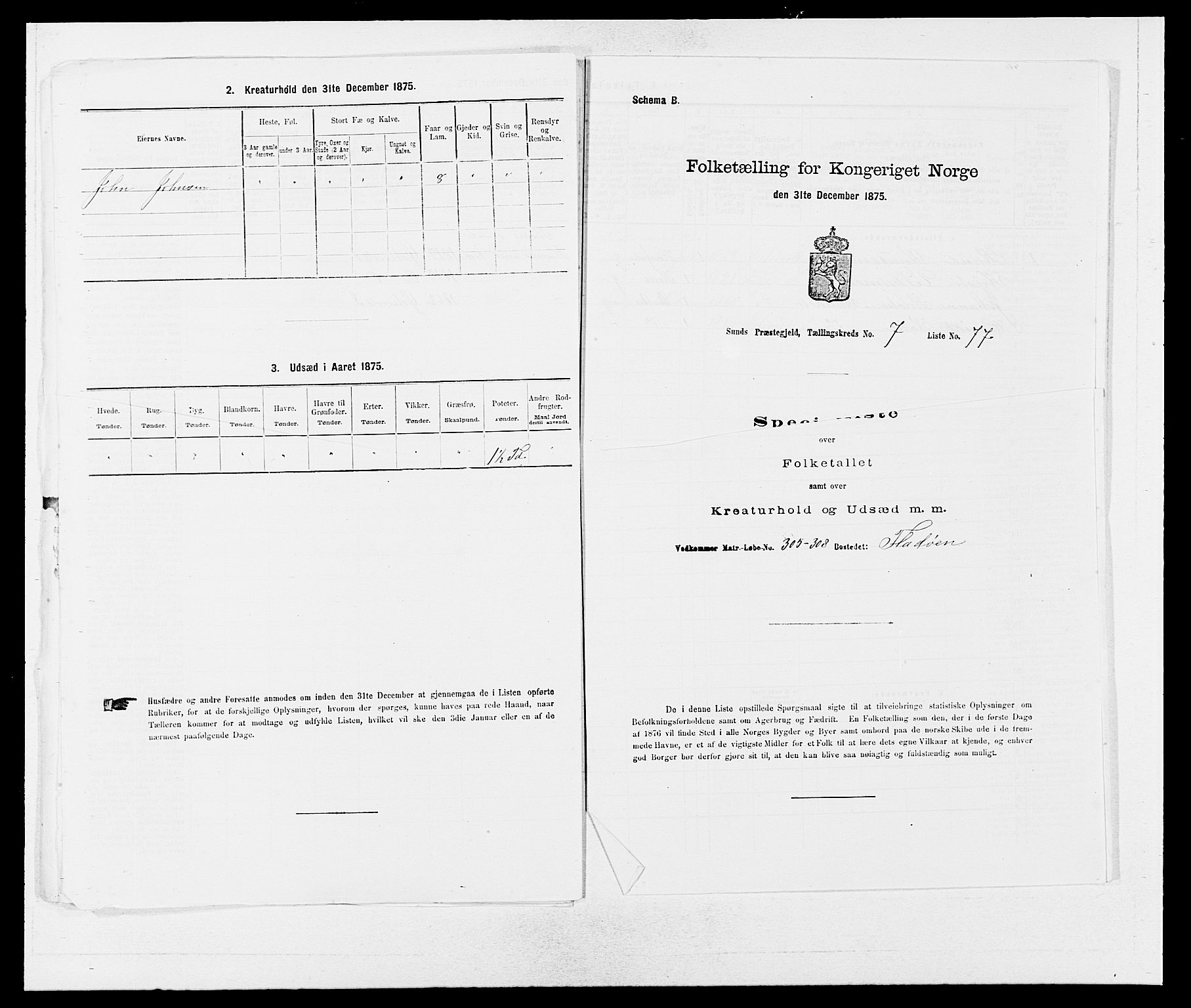 SAB, Folketelling 1875 for 1245P Sund prestegjeld, 1875, s. 828