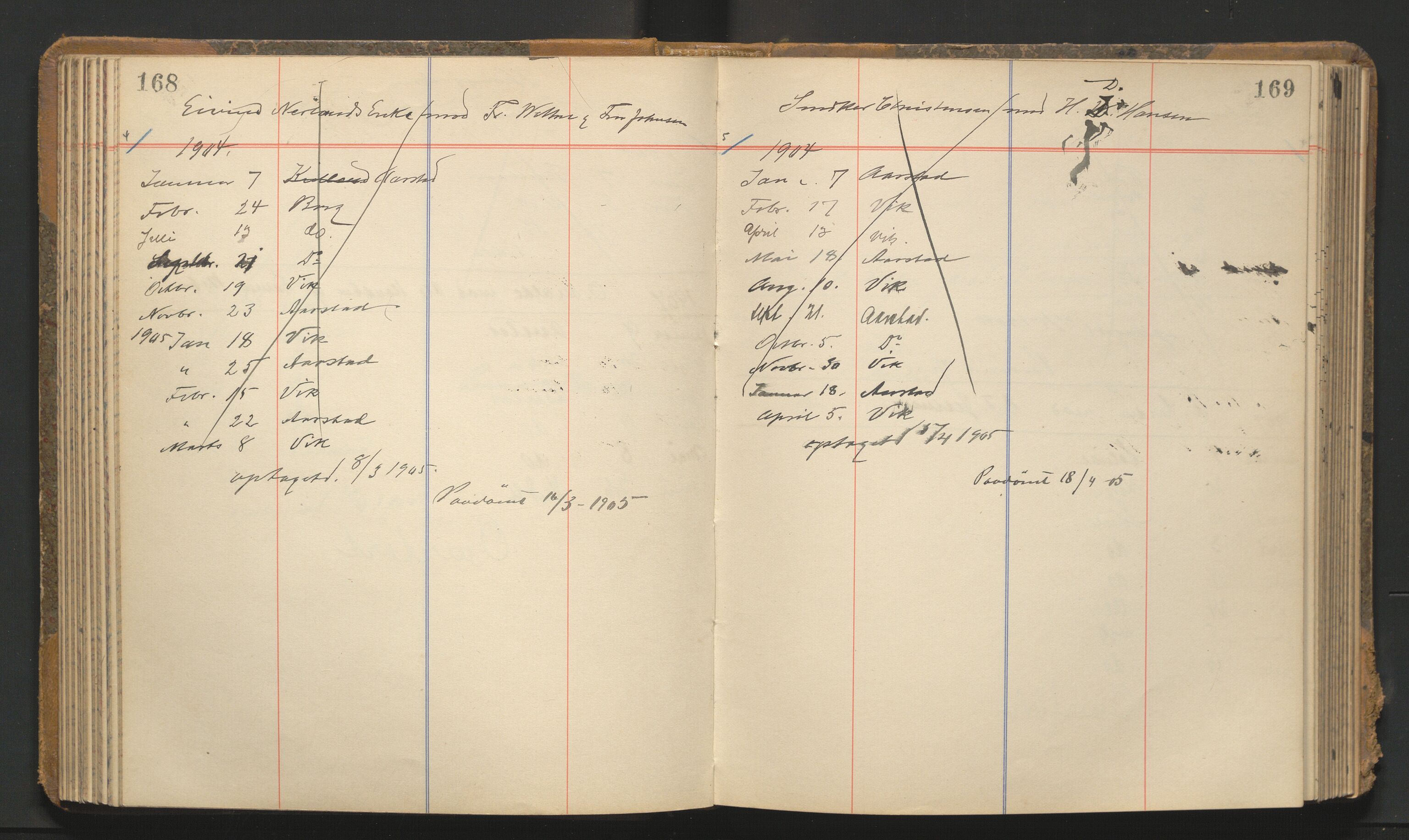 Stavanger byfogd, AV/SAST-A-101408/001/3/32/32A/L0004: Saksliste for Stavanger byting, 1903-1907, s. 168-169