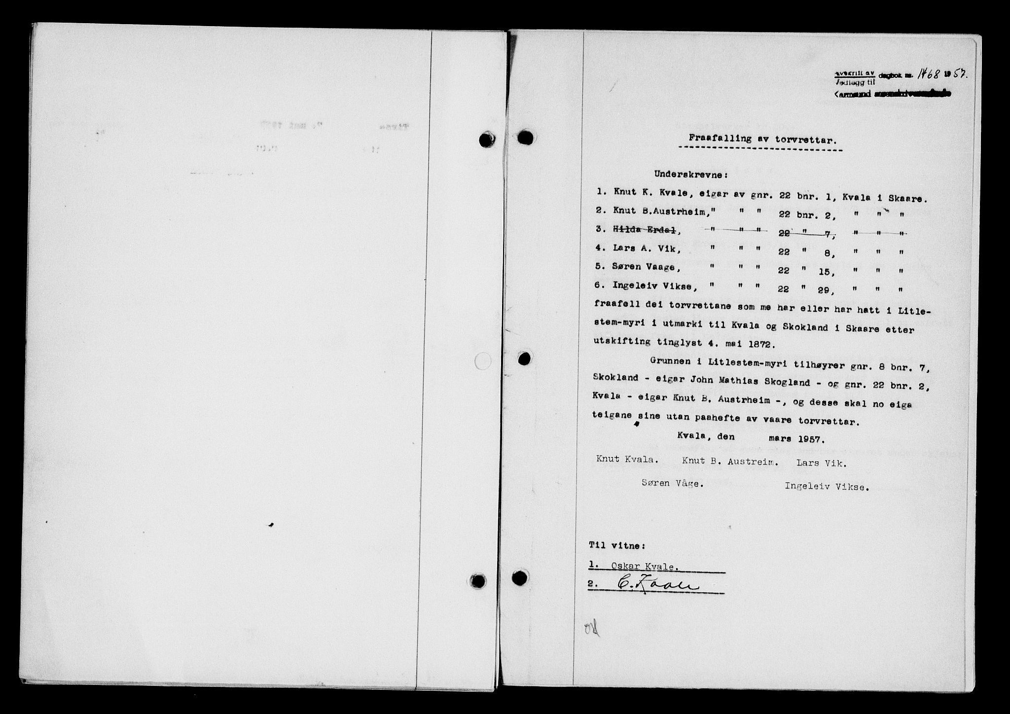 Karmsund sorenskriveri, SAST/A-100311/01/II/IIB/L0124: Pantebok nr. 104A, 1957-1957, Dagboknr: 1468/1957