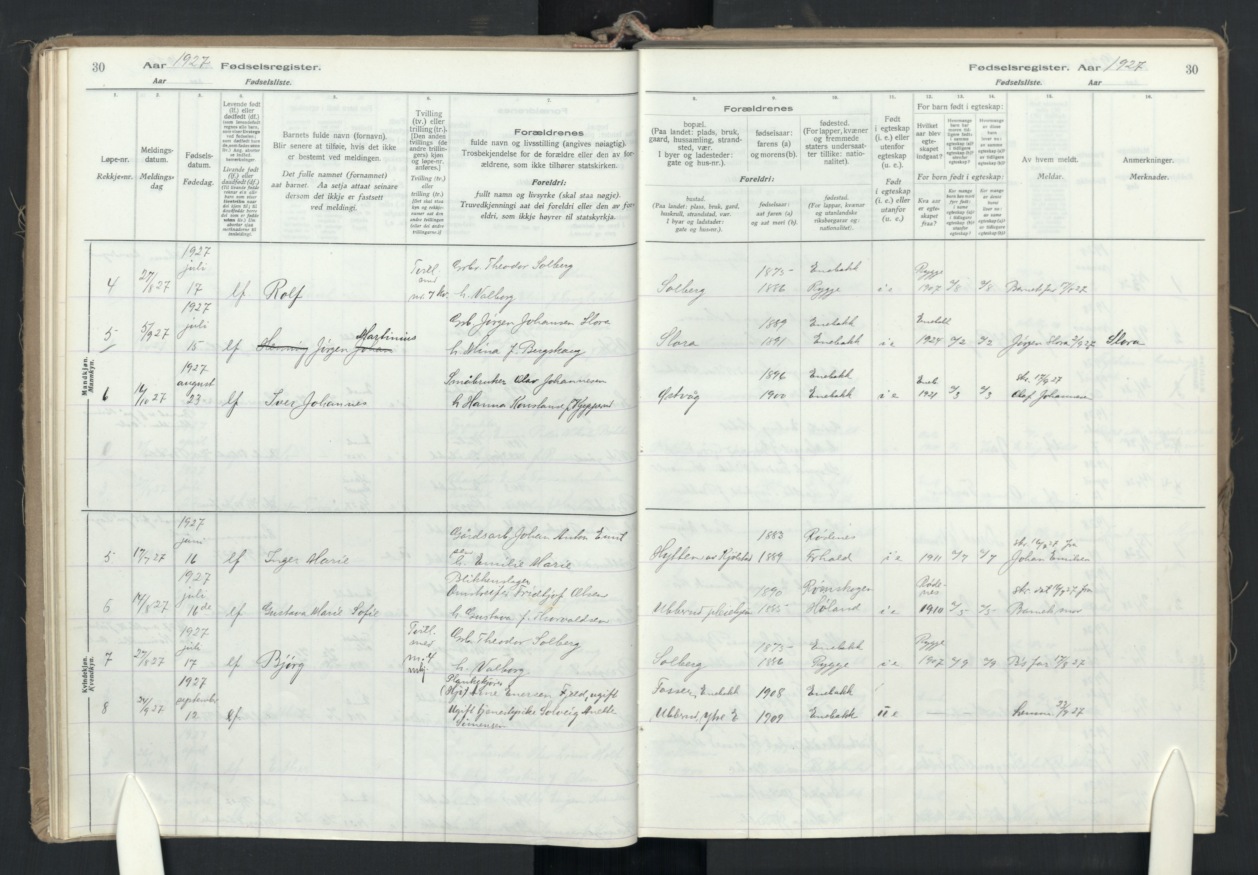 Enebakk prestekontor Kirkebøker, AV/SAO-A-10171c/J/Jb/L0001: Fødselsregister nr. II 1, 1916-1980, s. 30