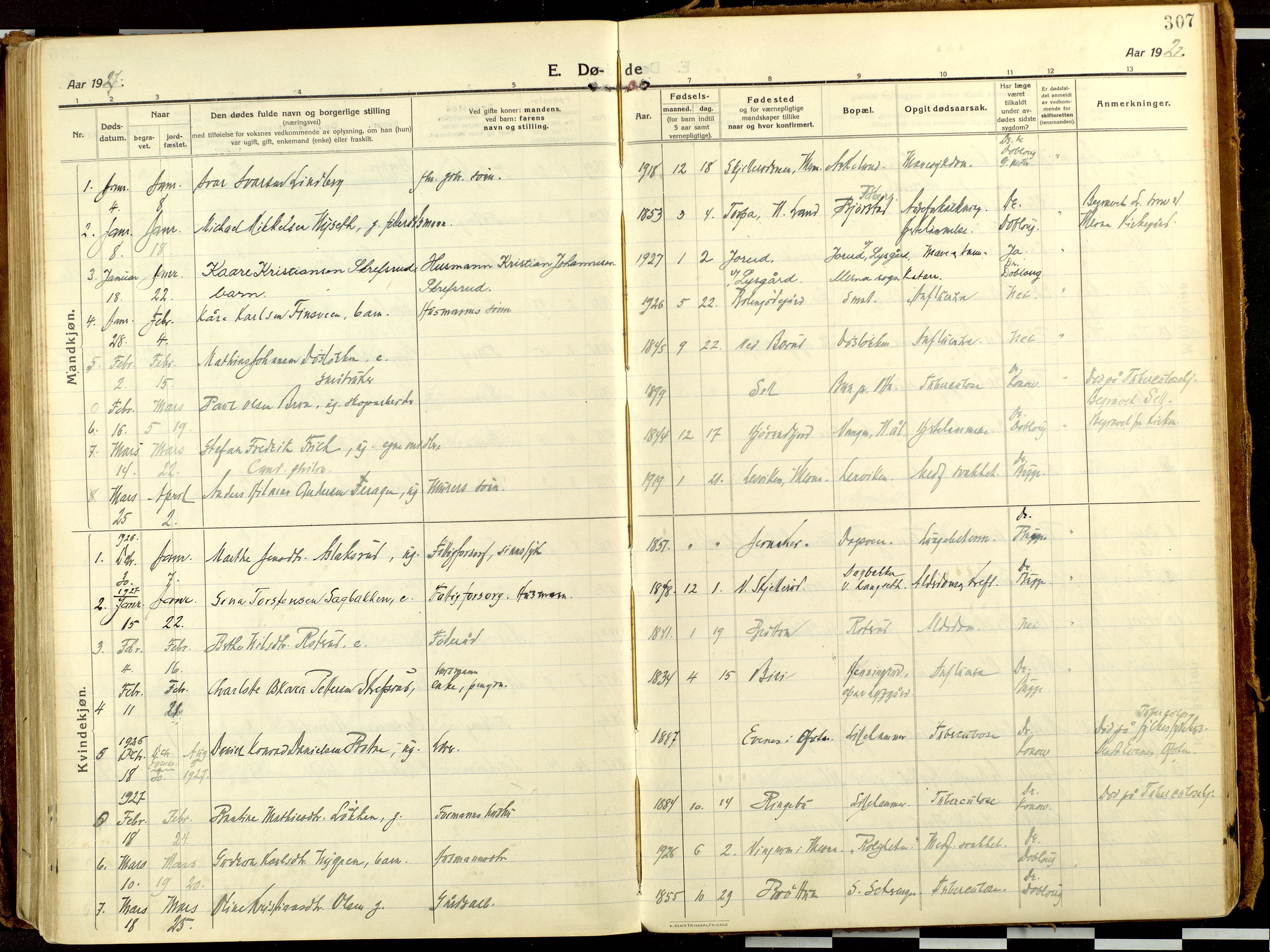 Fåberg prestekontor, AV/SAH-PREST-086/H/Ha/Haa/L0013: Ministerialbok nr. 13, 1913-1928, s. 307
