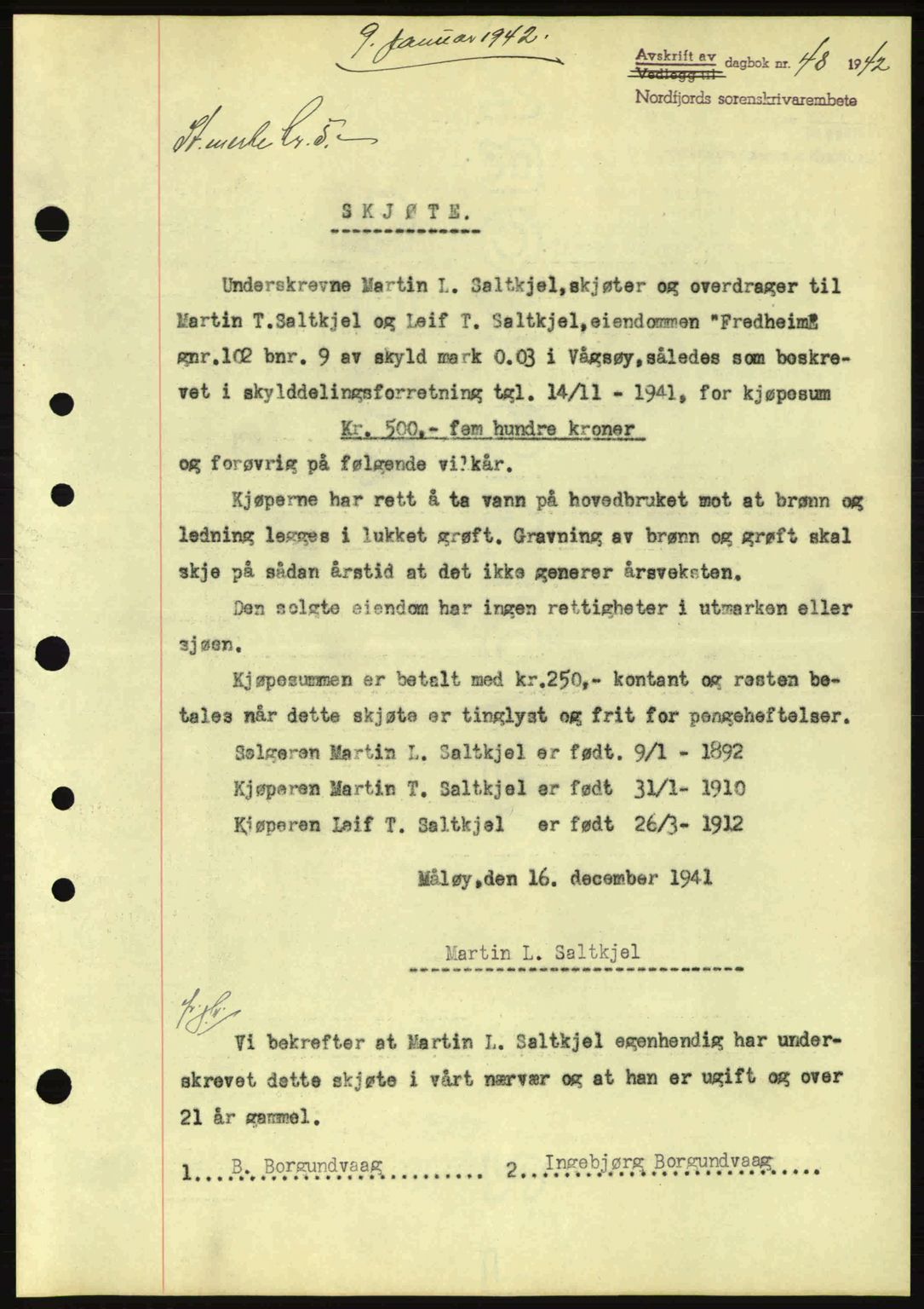 Nordfjord sorenskriveri, SAB/A-2801/02/02b/02bj/L0007: Pantebok nr. A7, 1941-1943, Dagboknr: 48/1942