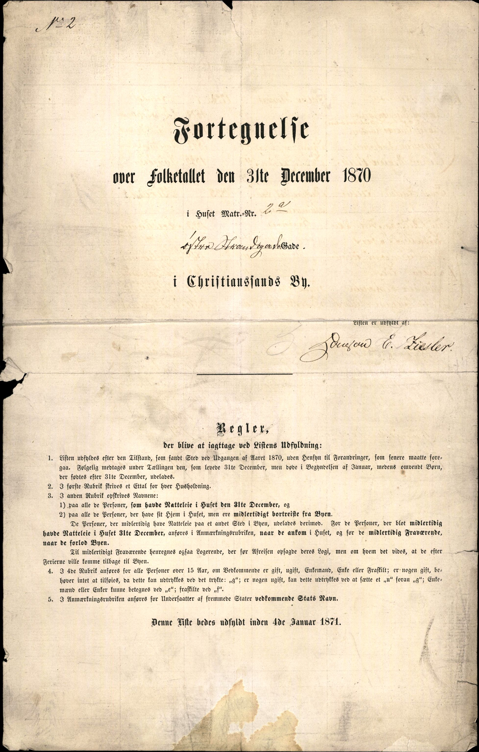 RA, Folketelling 1870 for 1001 Kristiansand kjøpstad, 1870, s. 5