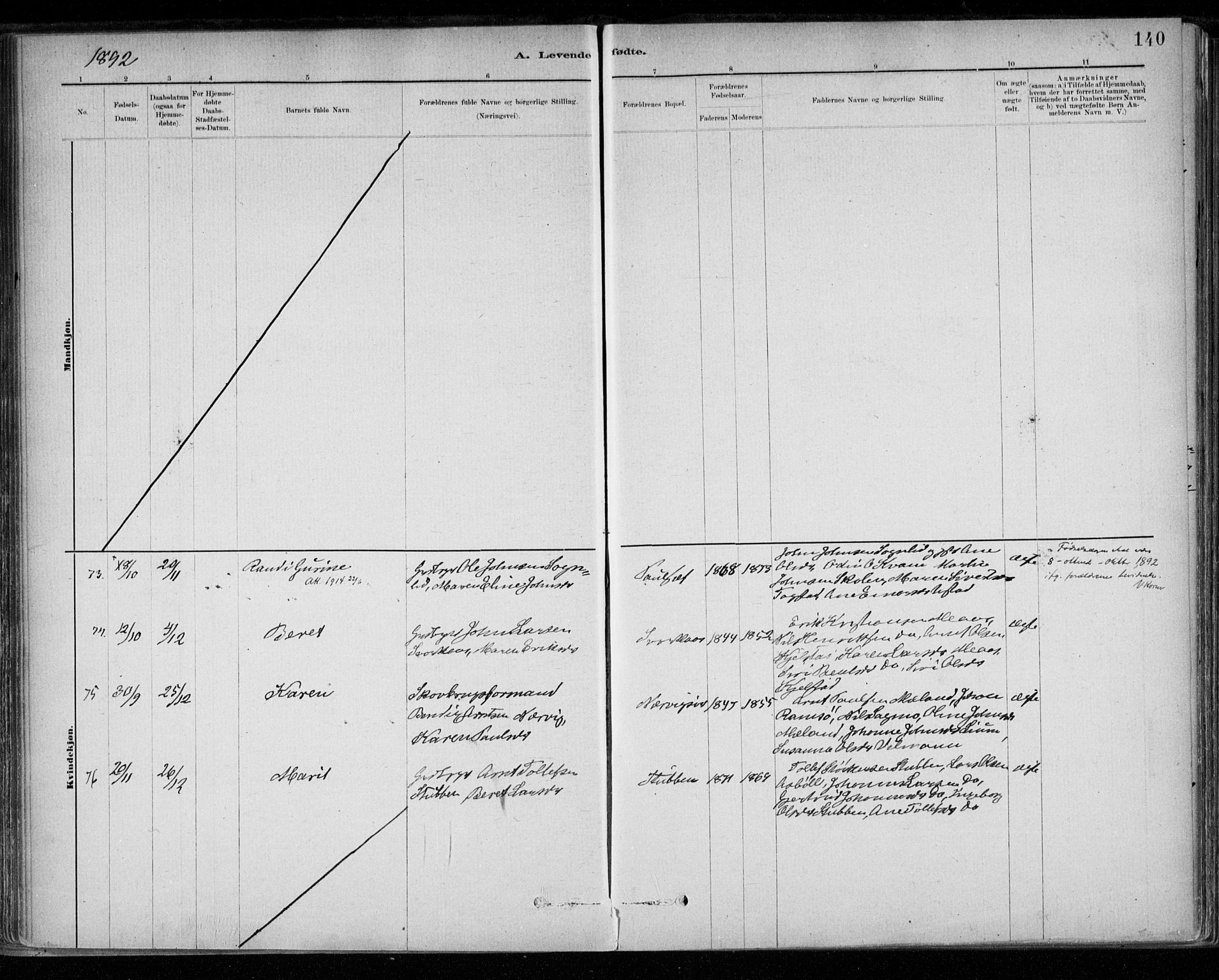 Ministerialprotokoller, klokkerbøker og fødselsregistre - Sør-Trøndelag, SAT/A-1456/668/L0809: Ministerialbok nr. 668A09, 1881-1895, s. 140