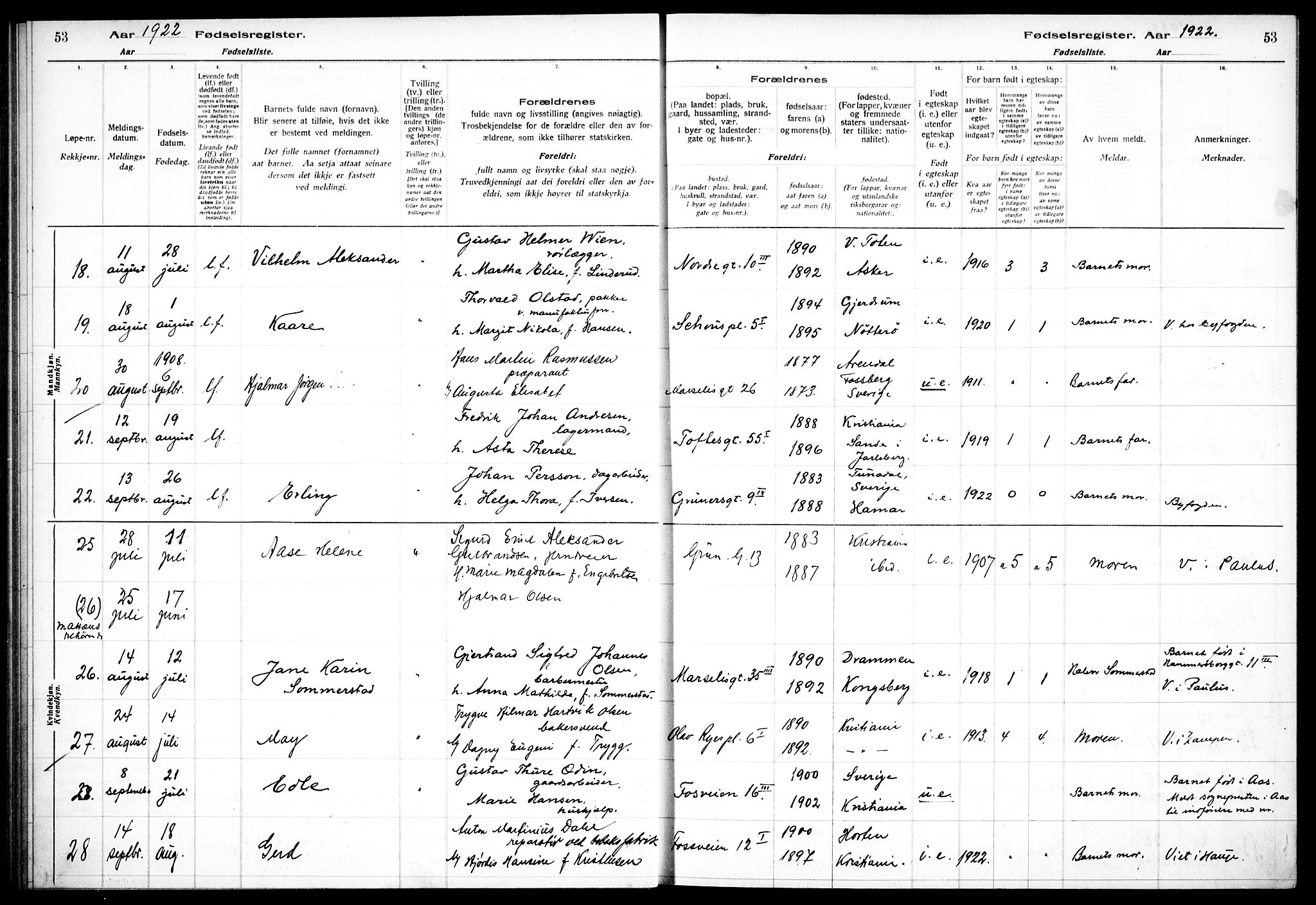 Hauge prestekontor Kirkebøker, AV/SAO-A-10849/J/Ja/L0001: Fødselsregister nr. 1, 1917-1938, s. 53