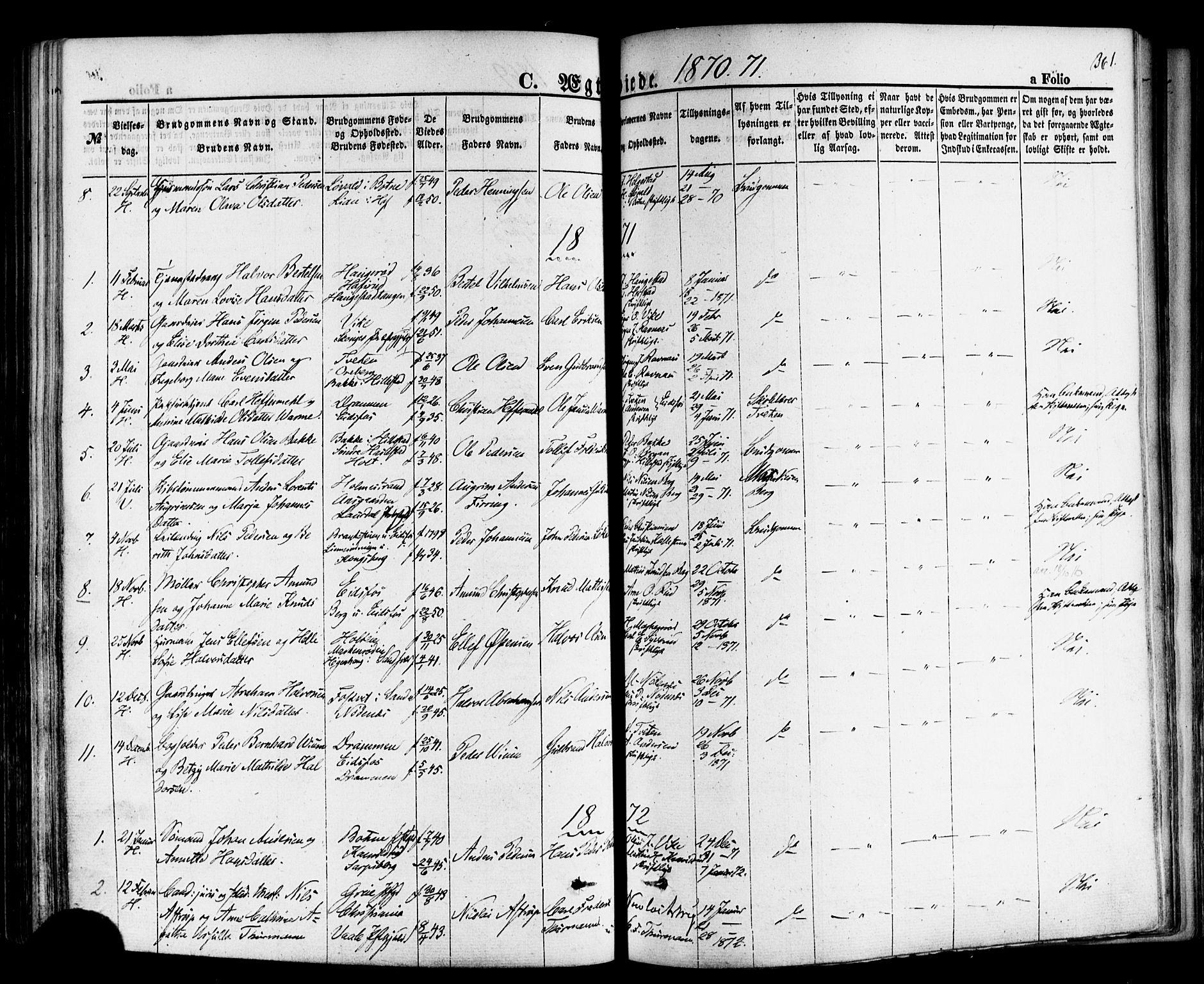 Hof kirkebøker, AV/SAKO-A-64/F/Fa/L0006: Ministerialbok nr. I 6, 1851-1877, s. 361