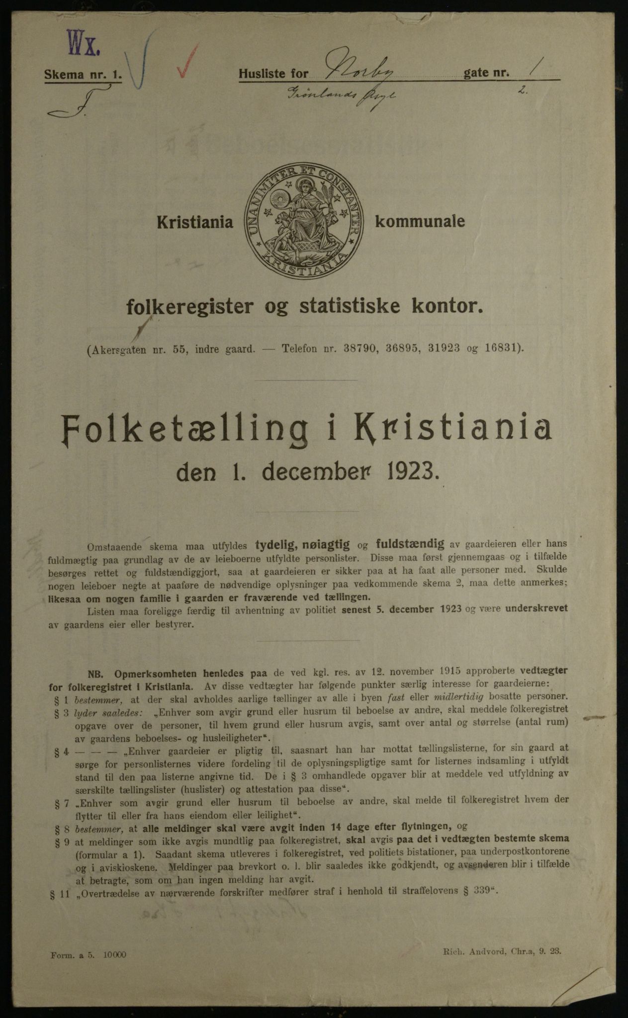 OBA, Kommunal folketelling 1.12.1923 for Kristiania, 1923, s. 78657