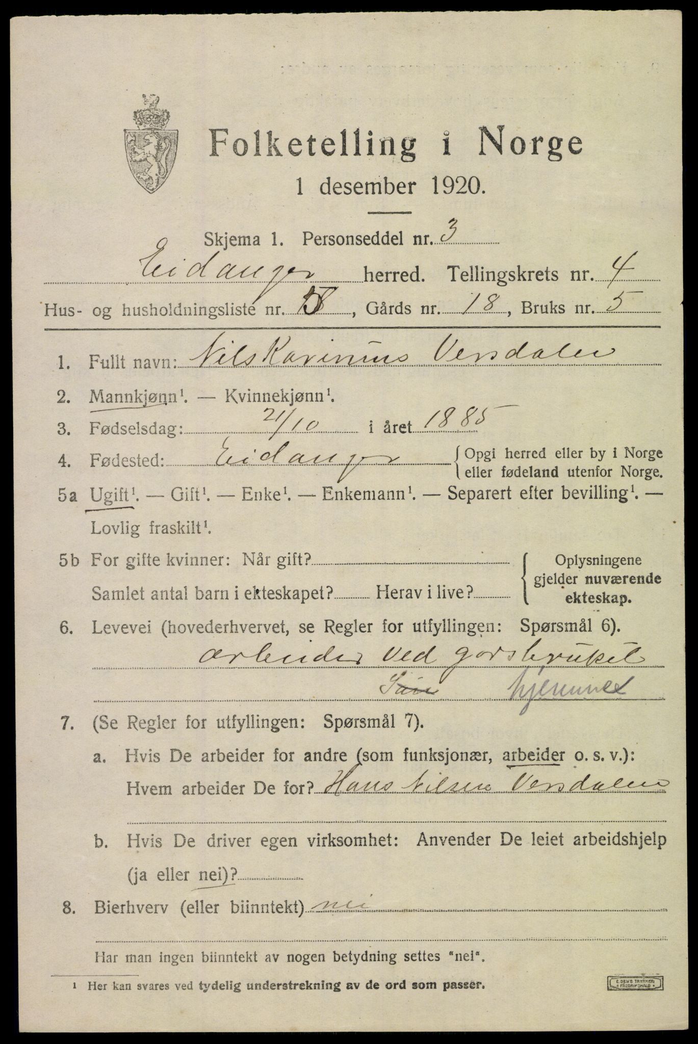 SAKO, Folketelling 1920 for 0813 Eidanger herred, 1920, s. 3932