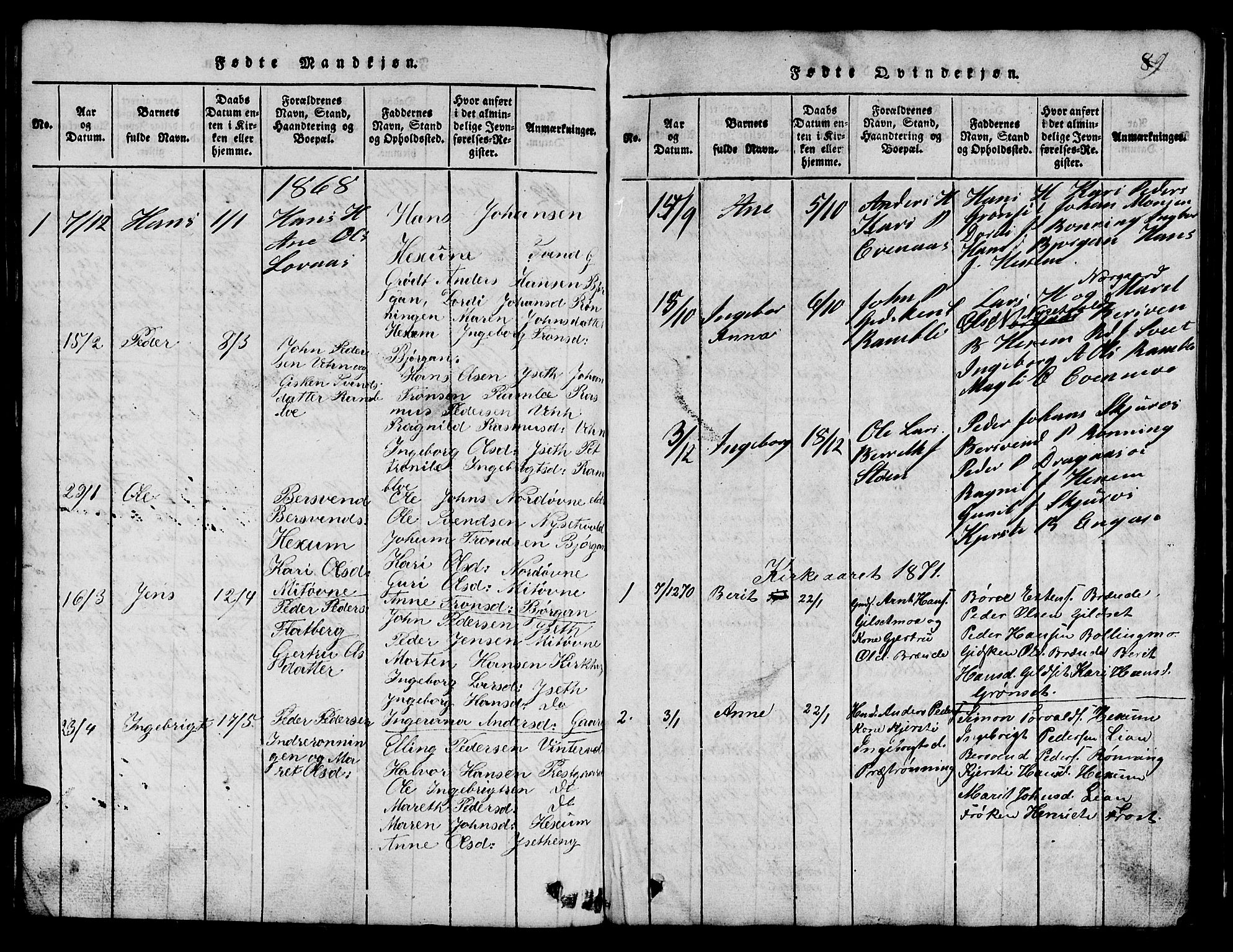 Ministerialprotokoller, klokkerbøker og fødselsregistre - Sør-Trøndelag, SAT/A-1456/685/L0976: Klokkerbok nr. 685C01, 1817-1878, s. 89