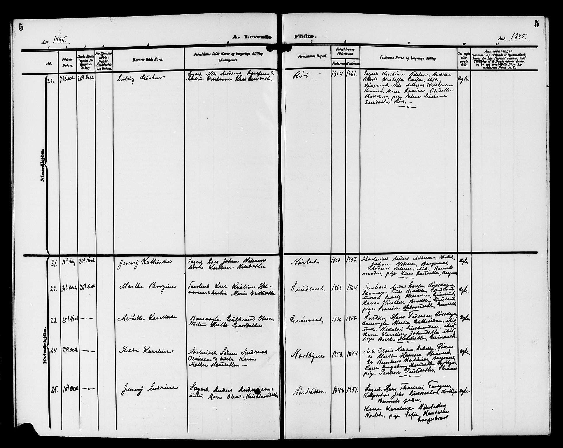 Strømsgodset kirkebøker, AV/SAKO-A-324/G/Ga/L0002: Klokkerbok nr. 2, 1885-1910, s. 5