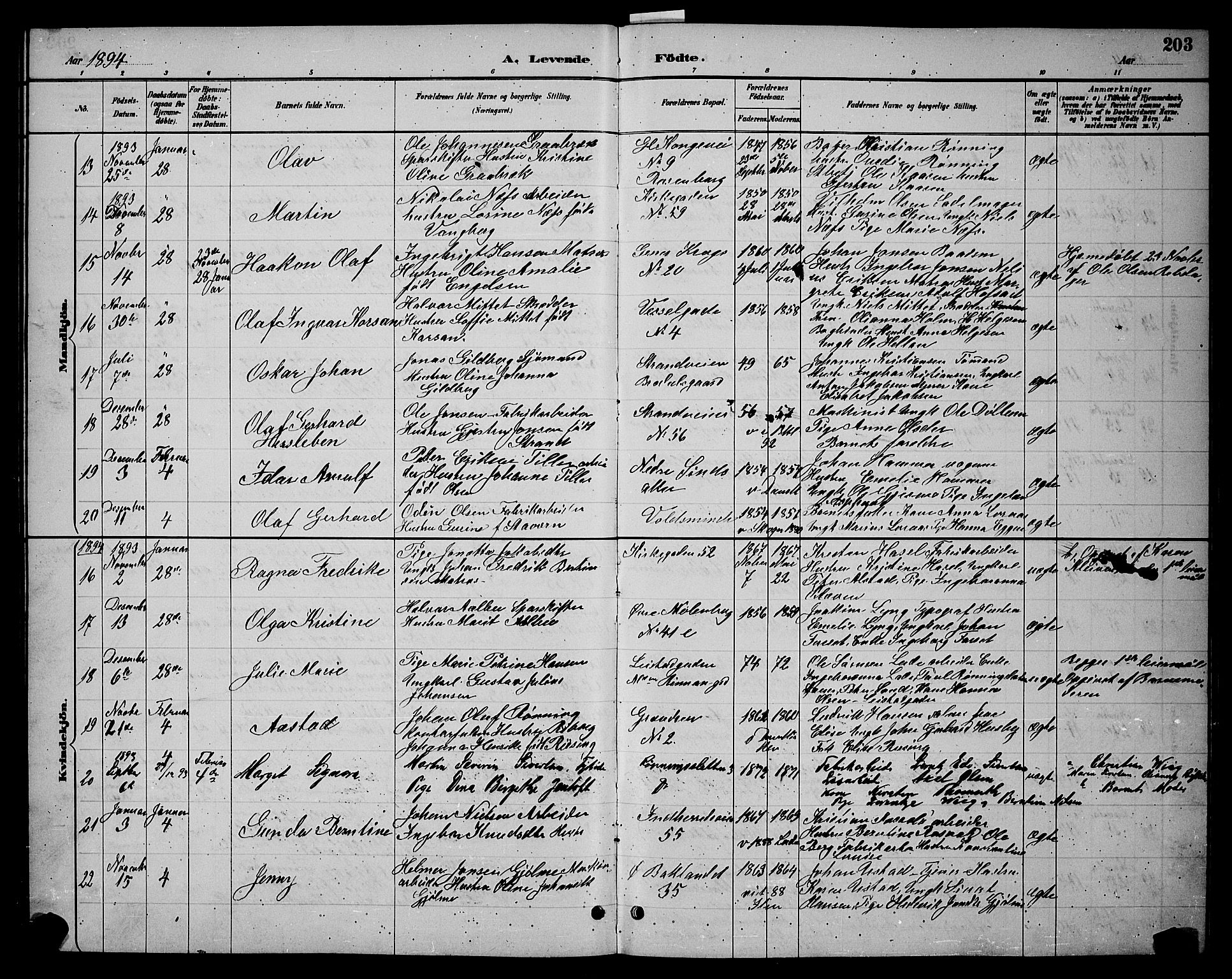 Ministerialprotokoller, klokkerbøker og fødselsregistre - Sør-Trøndelag, SAT/A-1456/604/L0222: Klokkerbok nr. 604C05, 1886-1895, s. 203