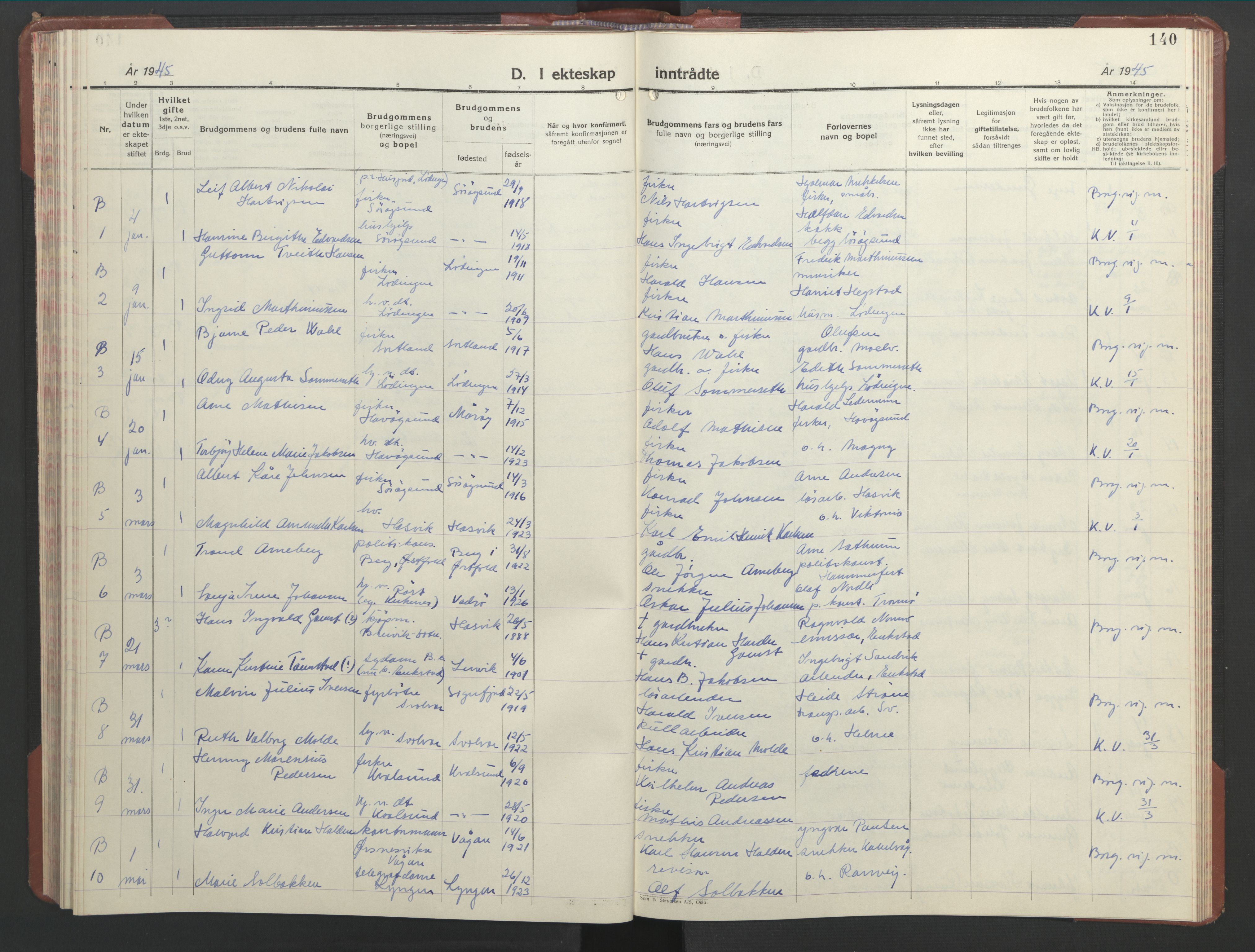 Ministerialprotokoller, klokkerbøker og fødselsregistre - Nordland, AV/SAT-A-1459/877/L1118: Klokkerbok nr. 877C02, 1939-1950, s. 140