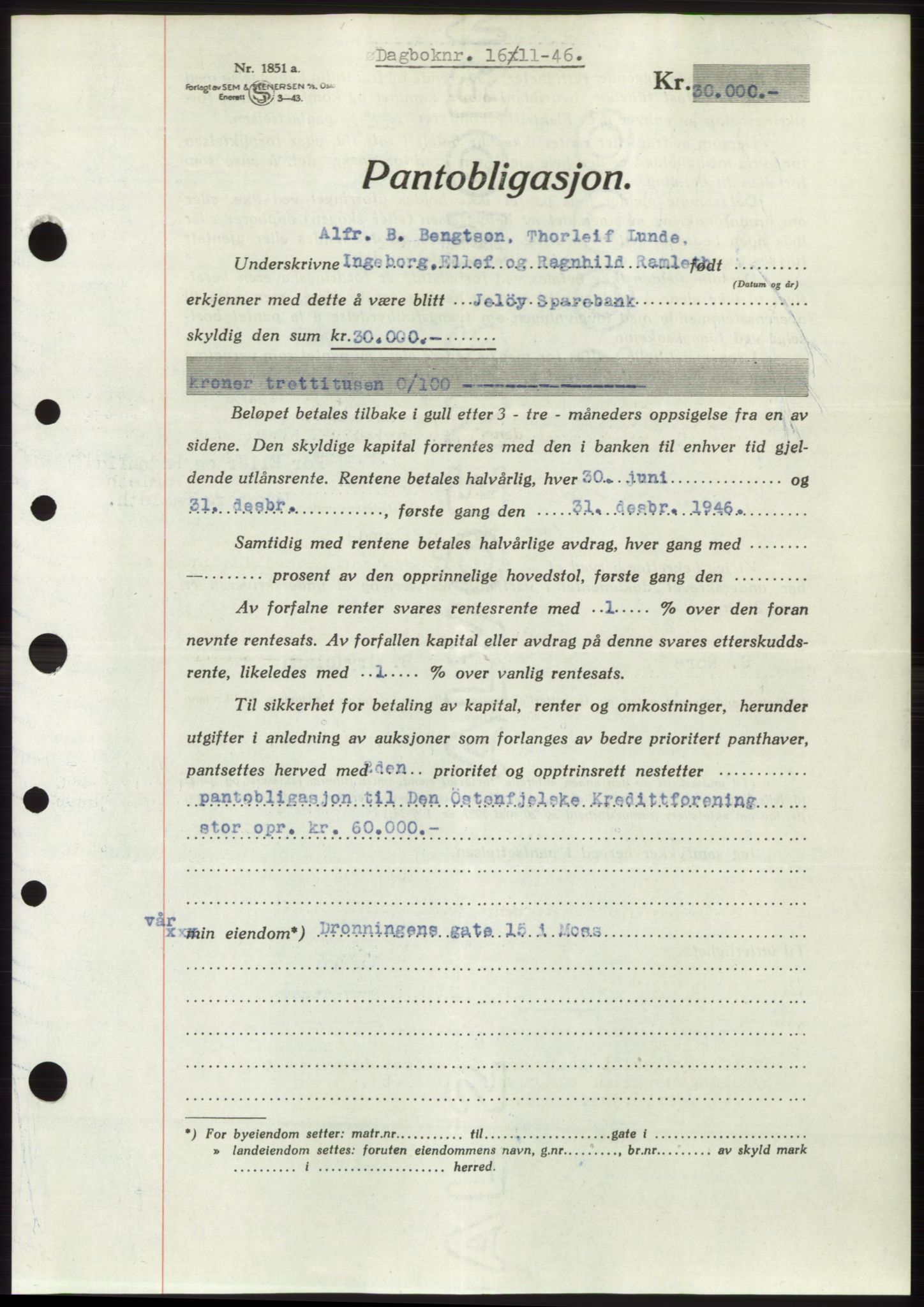 Moss sorenskriveri, SAO/A-10168: Pantebok nr. B15, 1946-1946, Dagboknr: 1611/1946