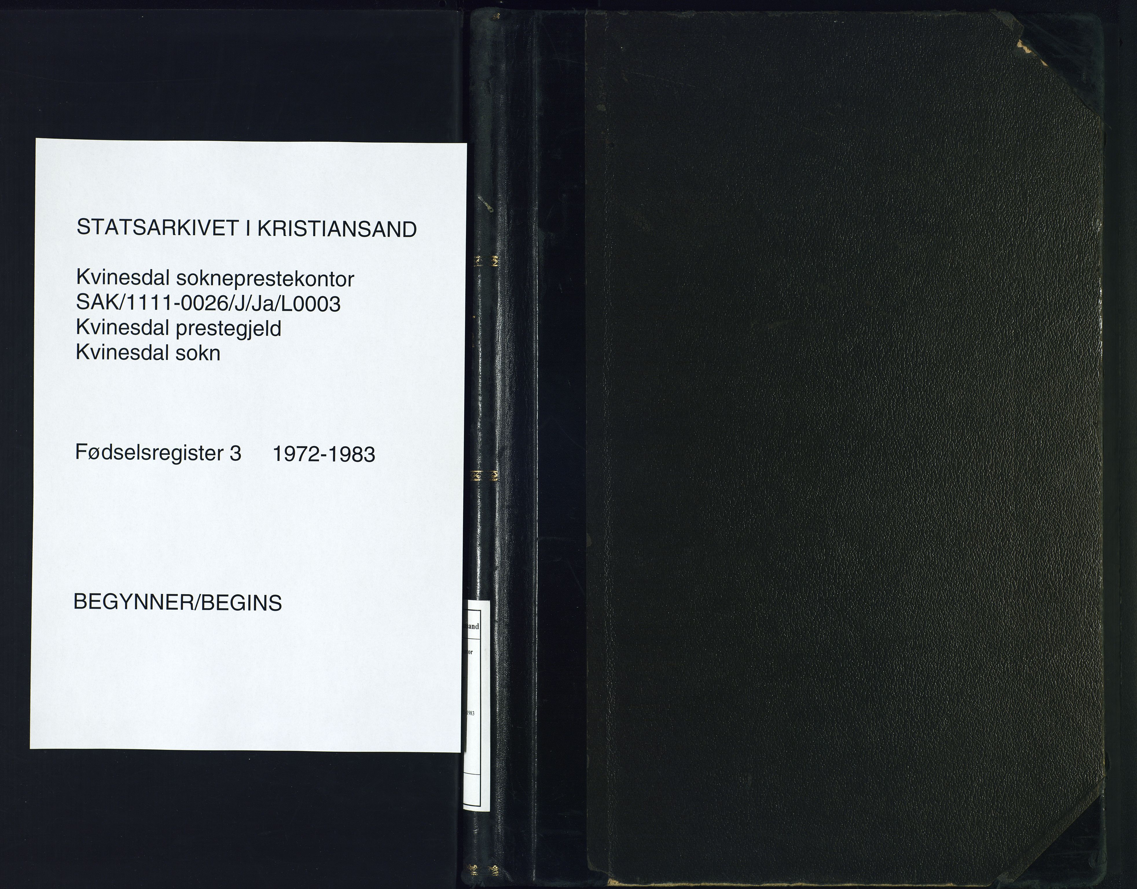 Kvinesdal sokneprestkontor, SAK/1111-0026/J/Ja/L0003: Fødselsregister nr. 3, 1972-1983