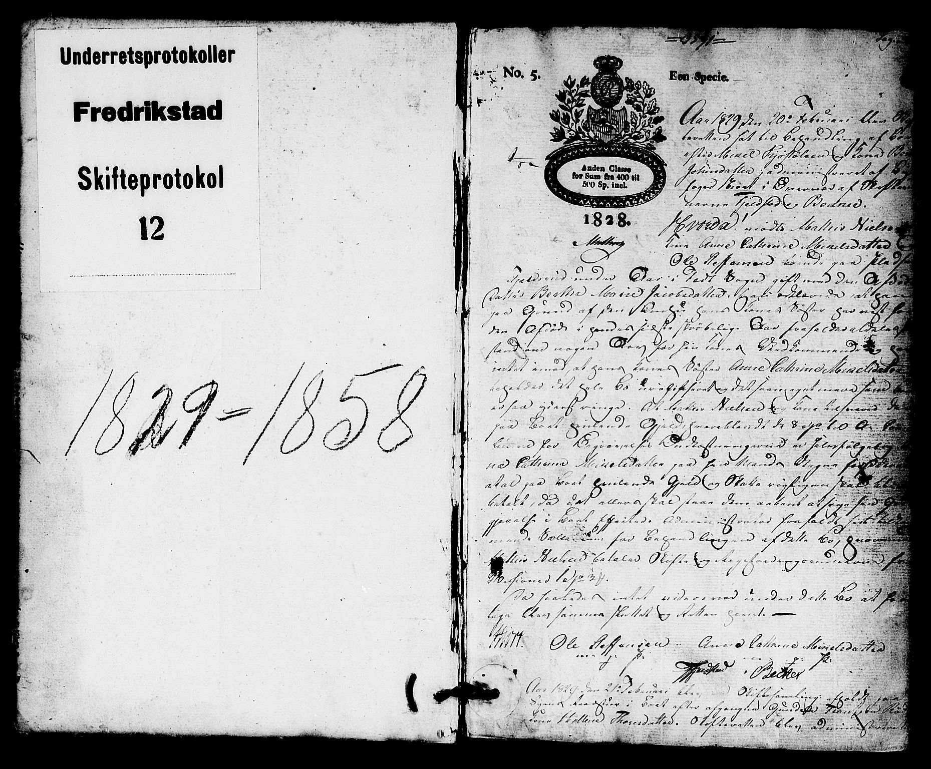 Fredrikstad byfogd, AV/SAO-A-10473a/H/Hd/L0004: Skifteforhandlingsprotokoll, 1829-1858, s. 0-1