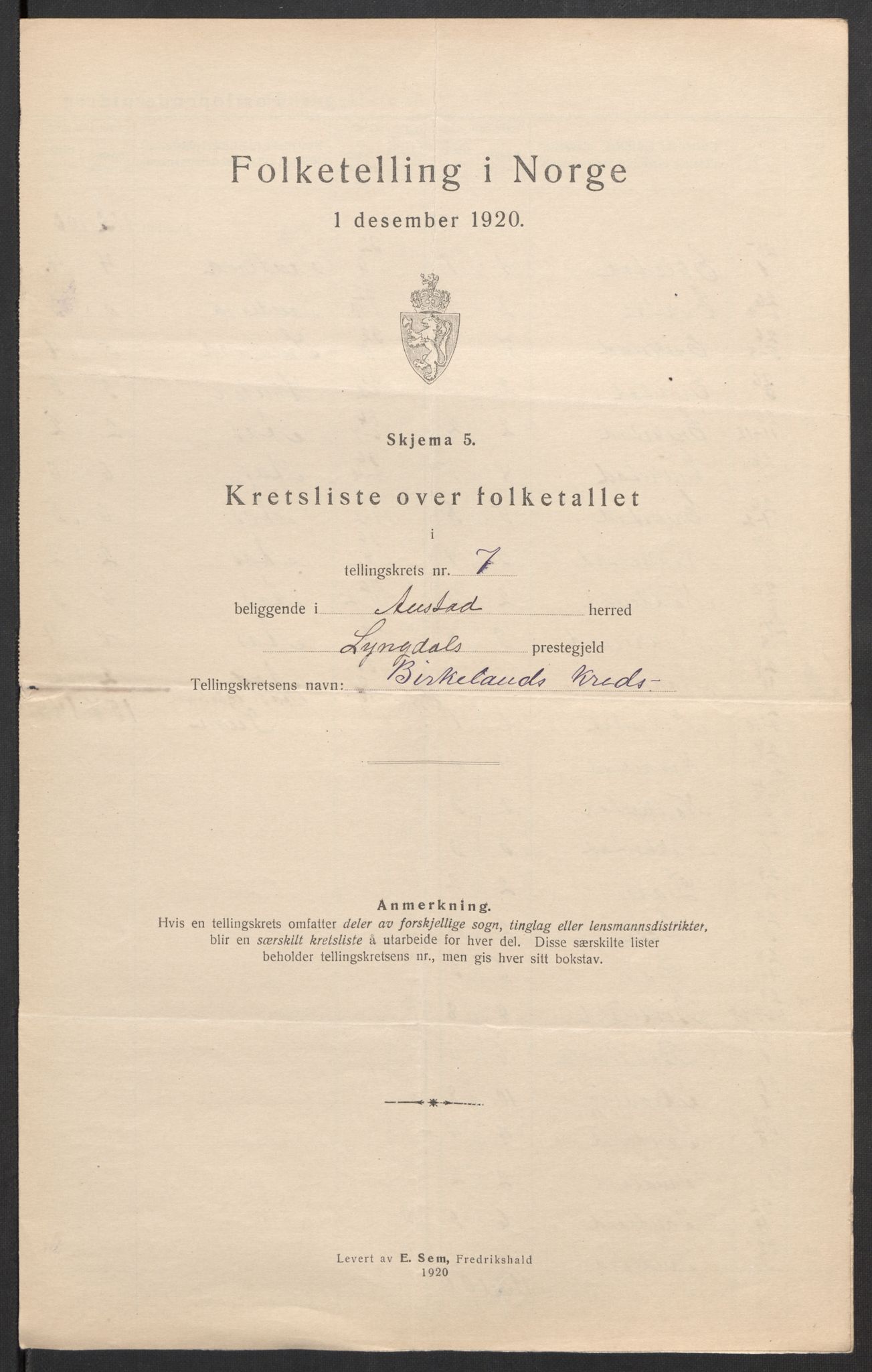 SAK, Folketelling 1920 for 1031 Austad herred, 1920, s. 29