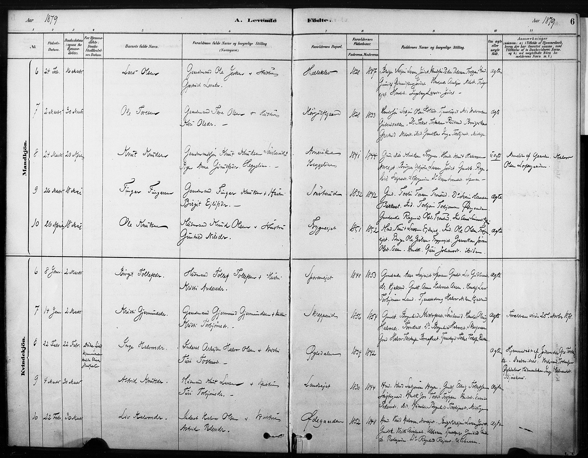 Nore kirkebøker, AV/SAKO-A-238/F/Fb/L0001: Ministerialbok nr. II 1, 1878-1886, s. 6