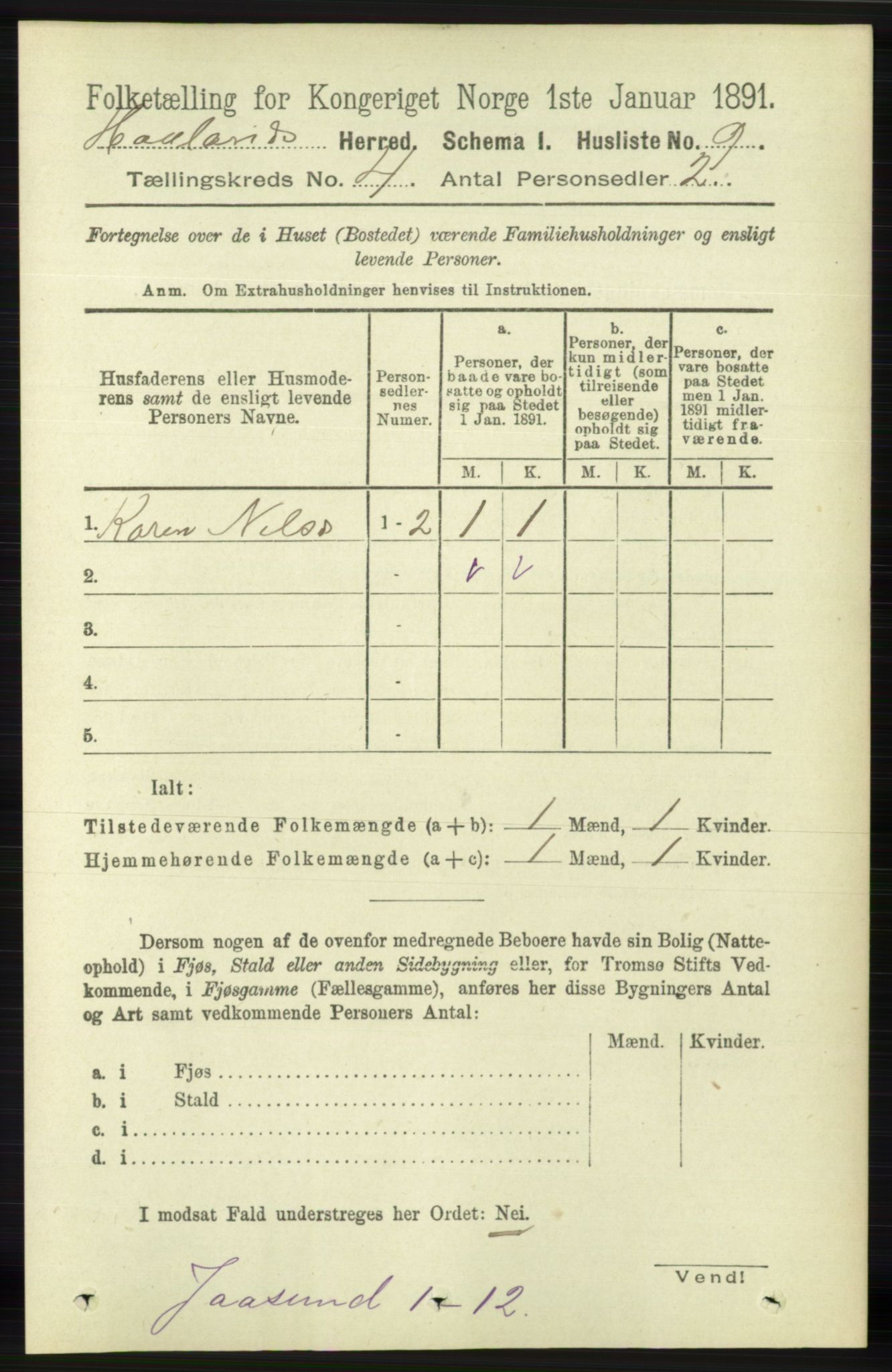 RA, Folketelling 1891 for 1124 Haaland herred, 1891, s. 2292