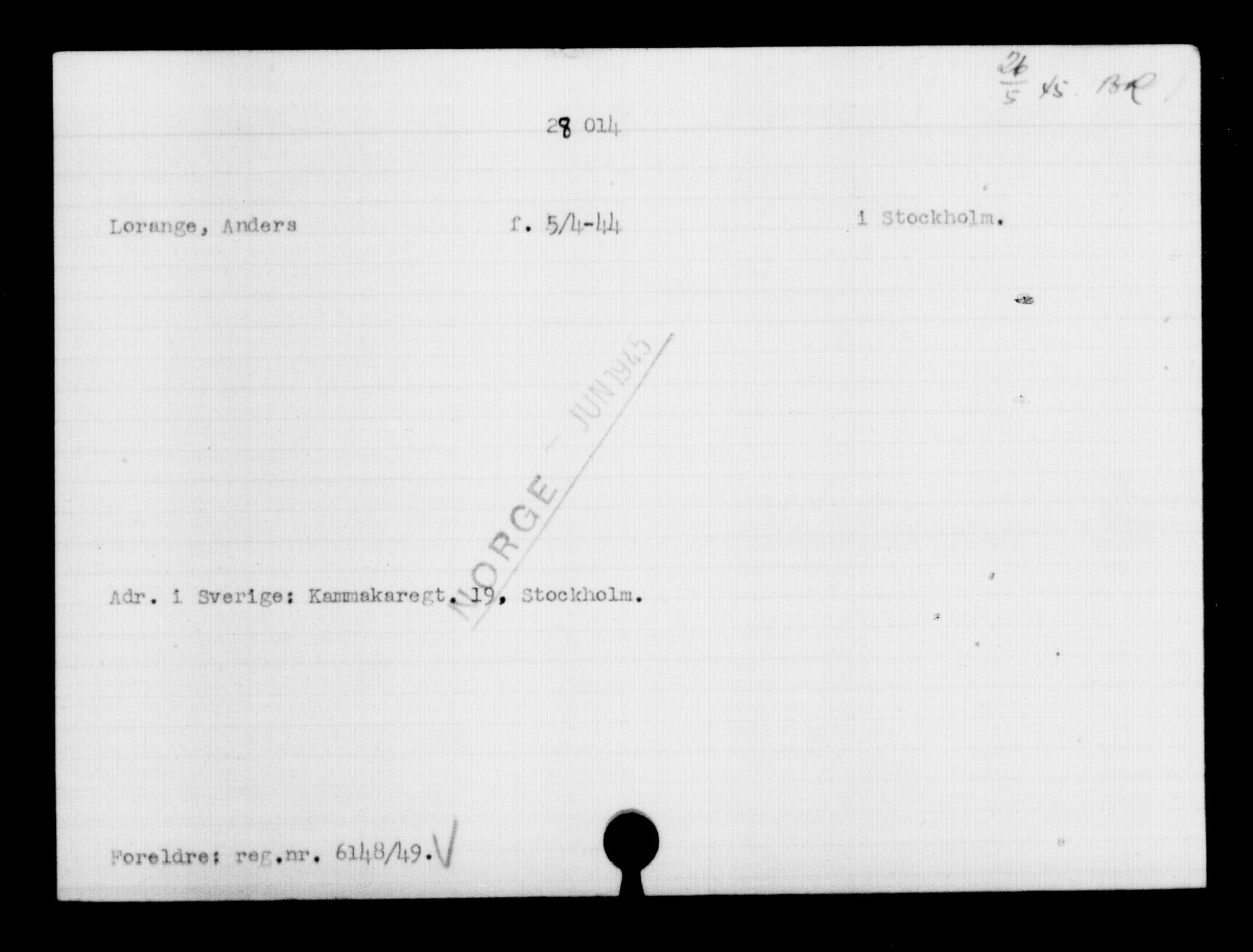 Den Kgl. Norske Legasjons Flyktningskontor, RA/S-6753/V/Va/L0011: Kjesäterkartoteket.  Flyktningenr. 25300-28349, 1940-1945, s. 2896