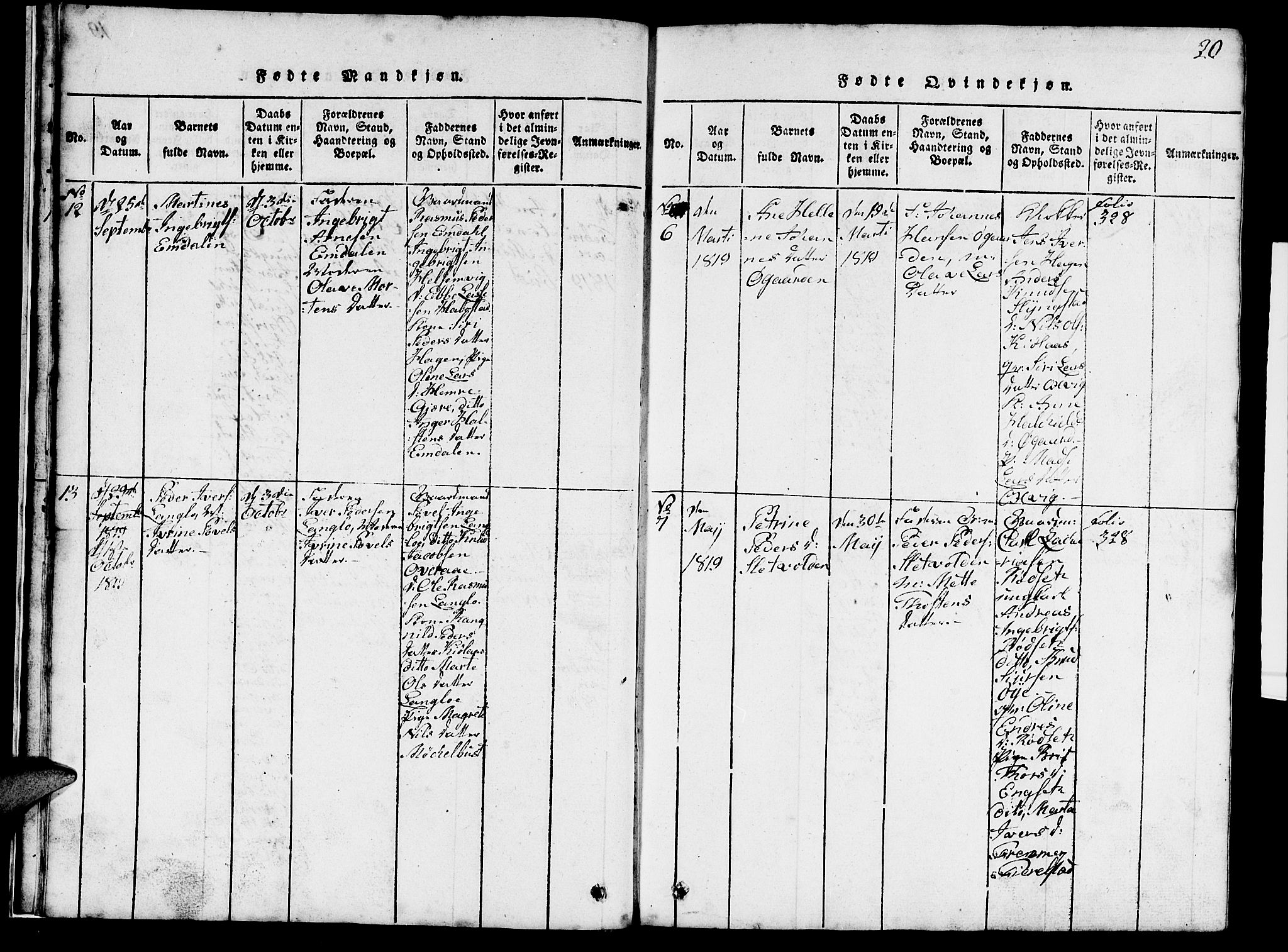 Ministerialprotokoller, klokkerbøker og fødselsregistre - Møre og Romsdal, SAT/A-1454/520/L0289: Klokkerbok nr. 520C01, 1817-1837, s. 20