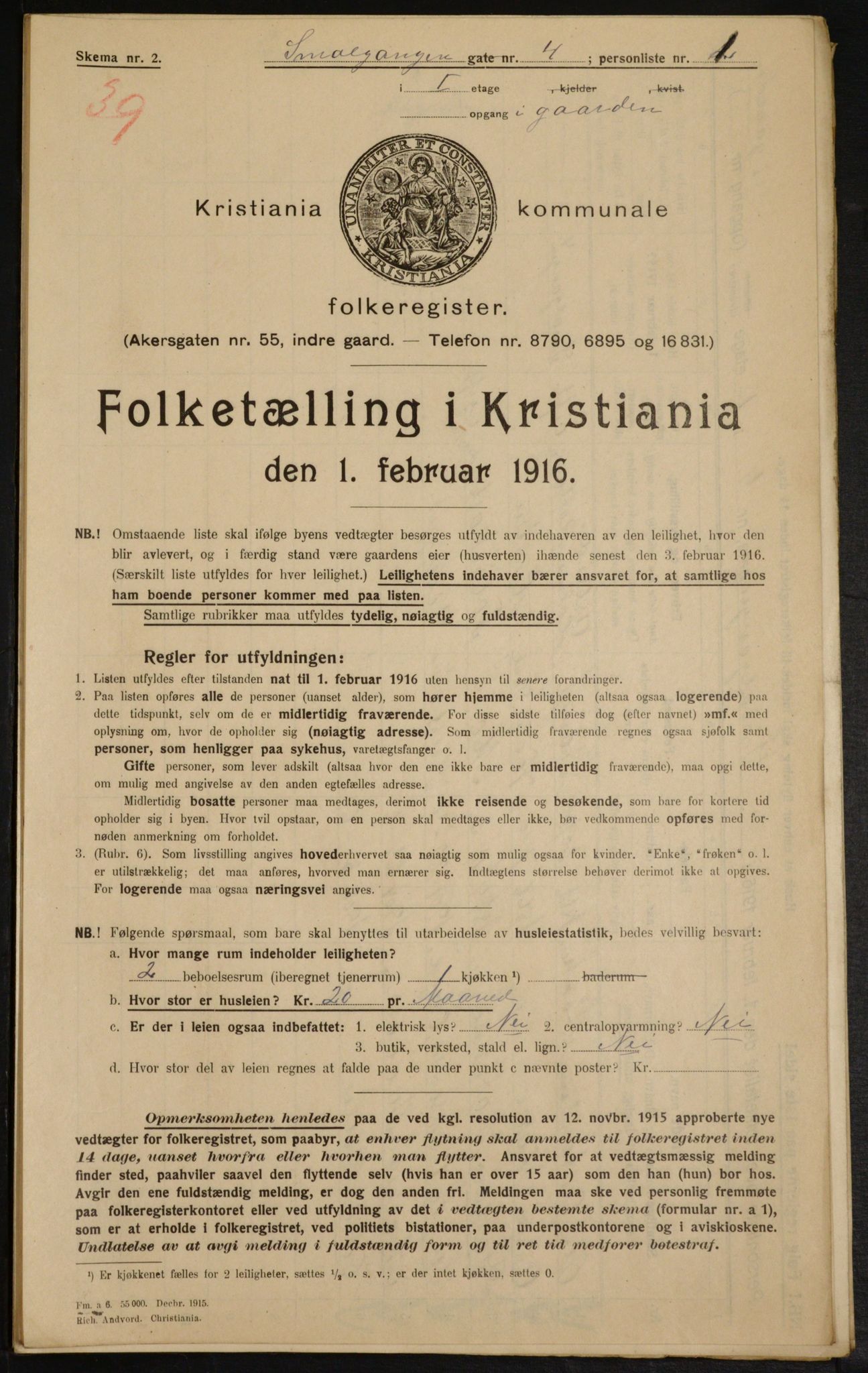 OBA, Kommunal folketelling 1.2.1916 for Kristiania, 1916, s. 99450