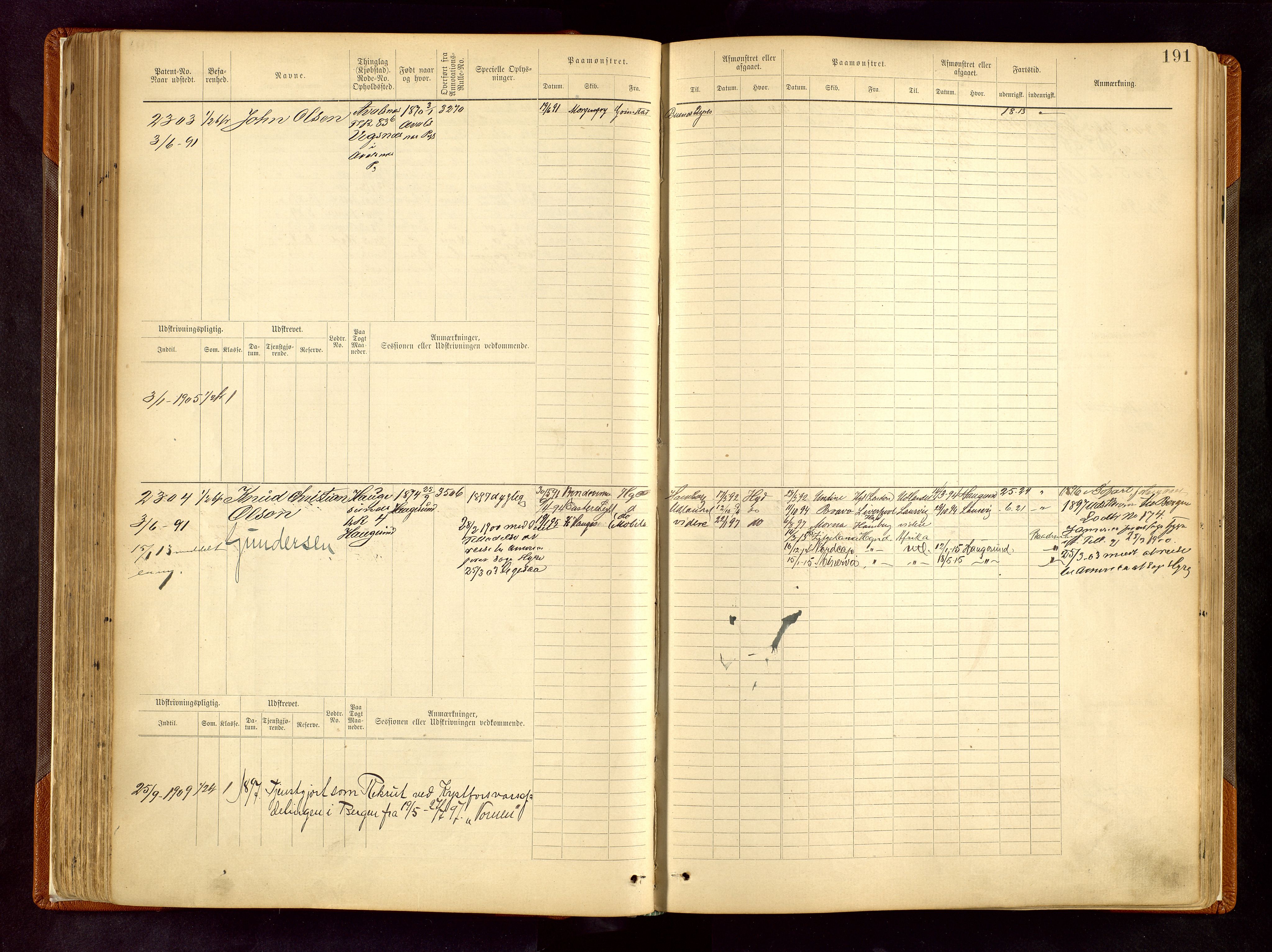 Haugesund sjømannskontor, AV/SAST-A-102007/F/Fb/Fbb/L0008: Sjøfartsrulle Haugesund krets nr. 1923-3832, 1885-1948, s. 191
