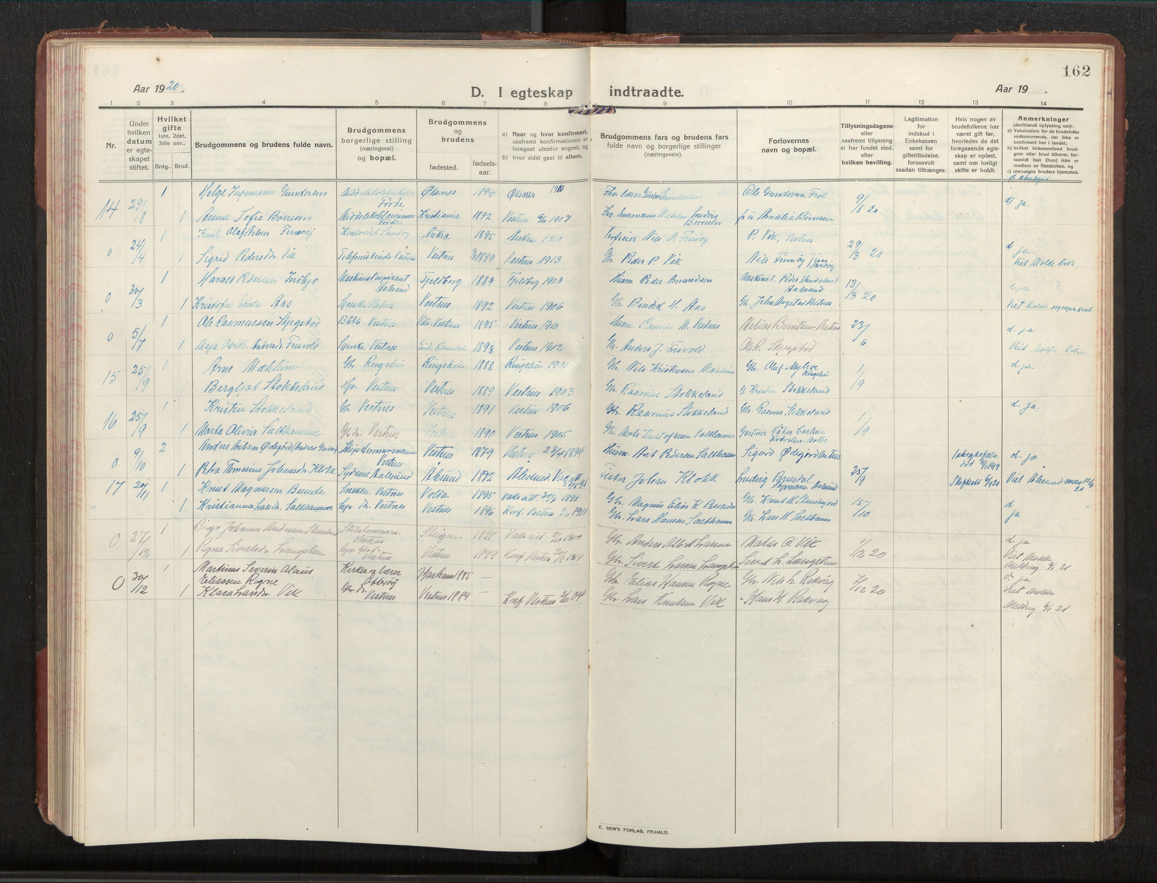 Ministerialprotokoller, klokkerbøker og fødselsregistre - Møre og Romsdal, AV/SAT-A-1454/539/L0536a: Klokkerbok nr. 539C03, 1912-1936, s. 162