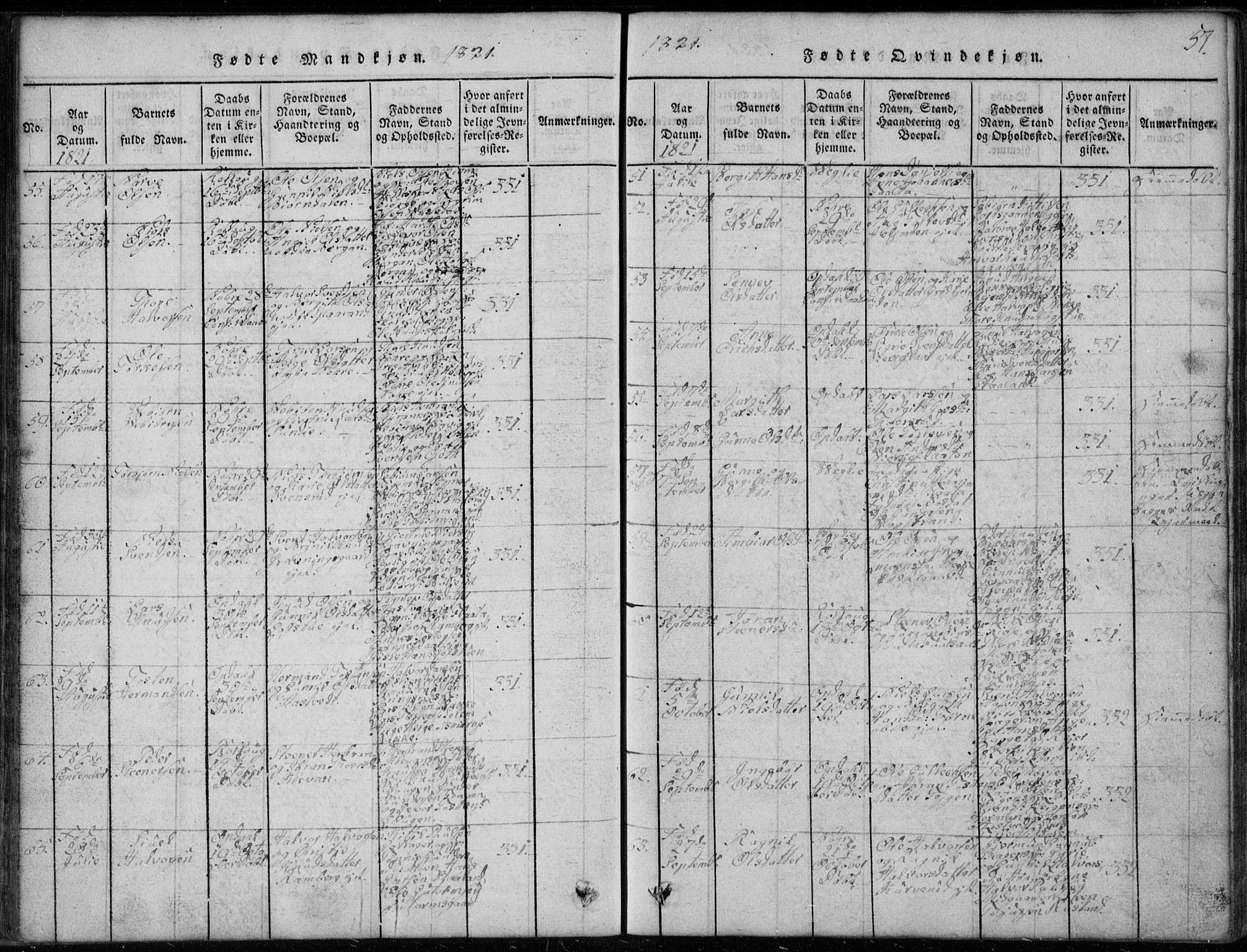 Rollag kirkebøker, AV/SAKO-A-240/G/Ga/L0001: Klokkerbok nr. I 1, 1814-1831, s. 57