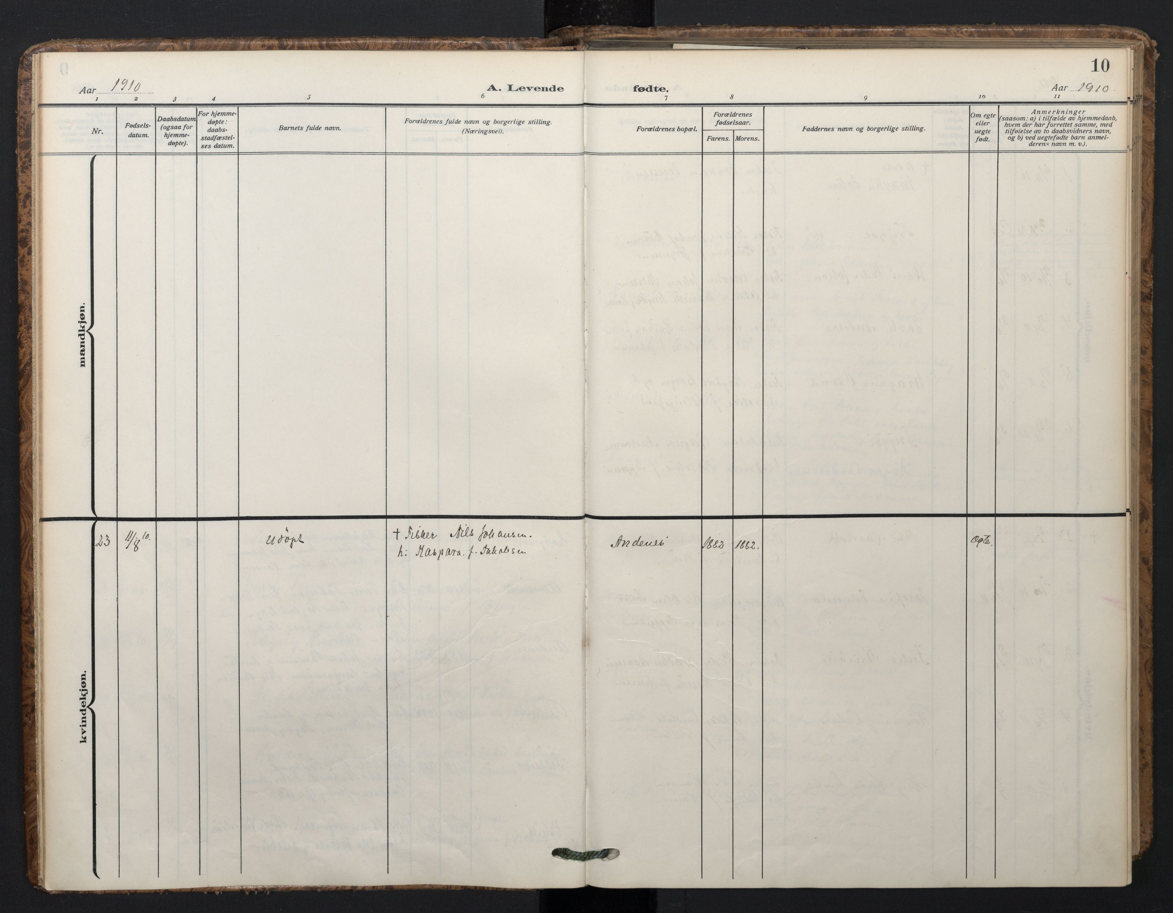 Ministerialprotokoller, klokkerbøker og fødselsregistre - Nordland, AV/SAT-A-1459/899/L1438: Ministerialbok nr. 899A06, 1909-1922, s. 10